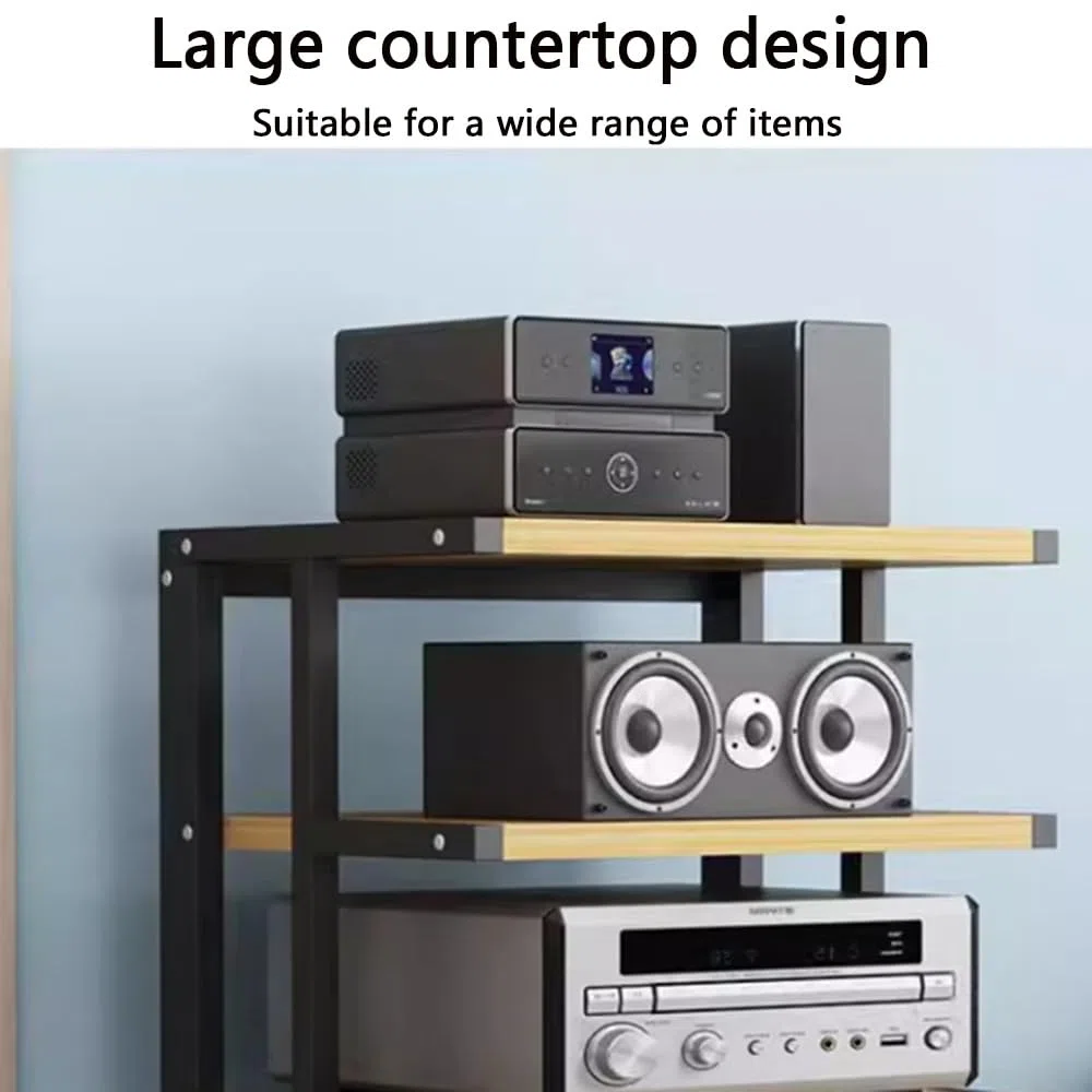 4-poziomowy stojak audio Hifi stojak z kołem hamulcowym, biały i orzech, narożny stojak na komponenty AV, otwarta półka wieżowa stereo audio wideo