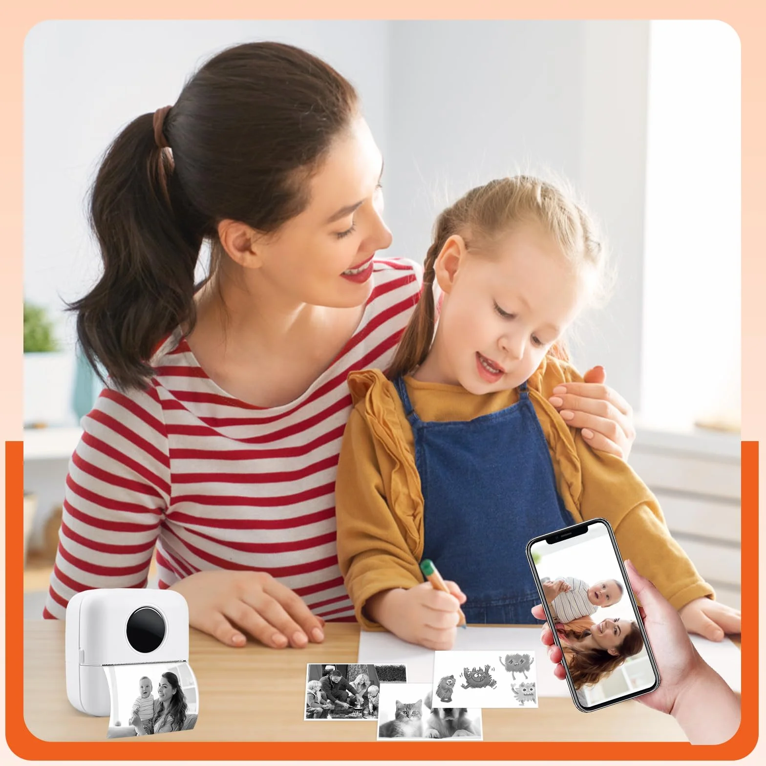 UCAMP Przenośna mini drukarka, termiczna drukarka fotograficzna, przenośna drukarka fotograficzna, bez tuszu, Bluetooth do zdjęć, listy etykiet, pokwitowań, notatek i pamiętników (iOS/Android)