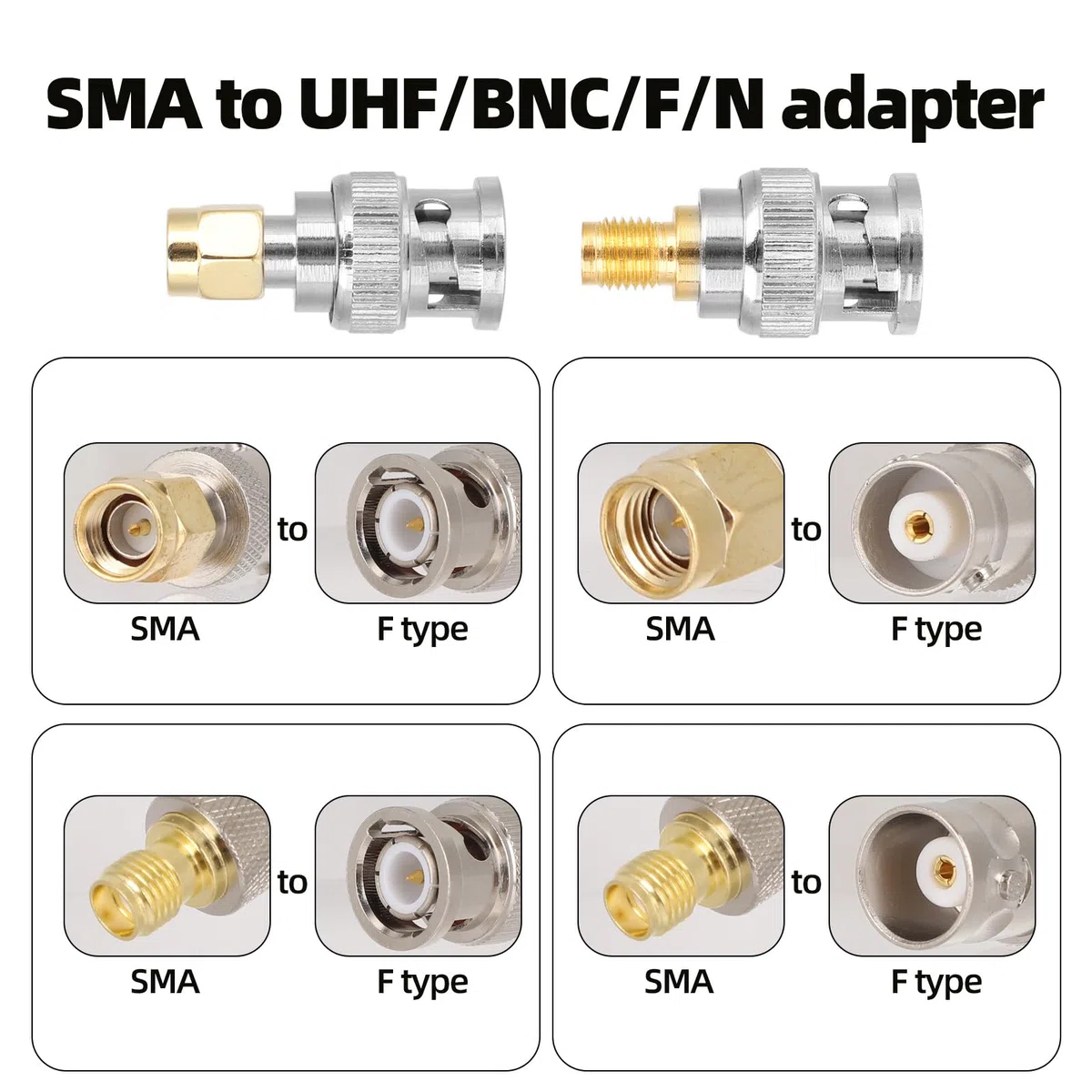 Profesjonalny SMA do BNC Adapter Zestaw, 12szt 50 Ohm RF Współosiowe Złącze Miedź & Stop Kompletny Męski/Żeński Komplet dla Krótkofalówka Antena Router Oscyloskop CCTV Sprzęt Testowy