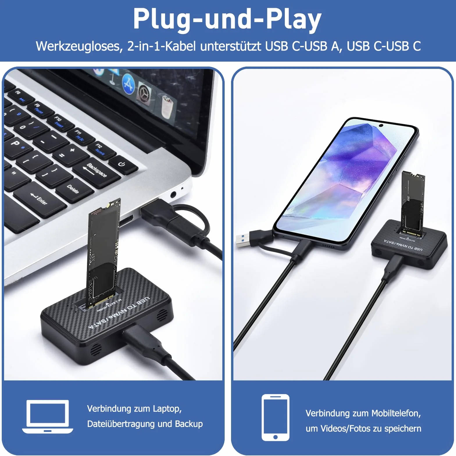 Stacja dokująca M.2 NVMe SATA USB 3.2 Gen2 10 Gbps do 2,5" HDD/SSD 2230 2242 2260