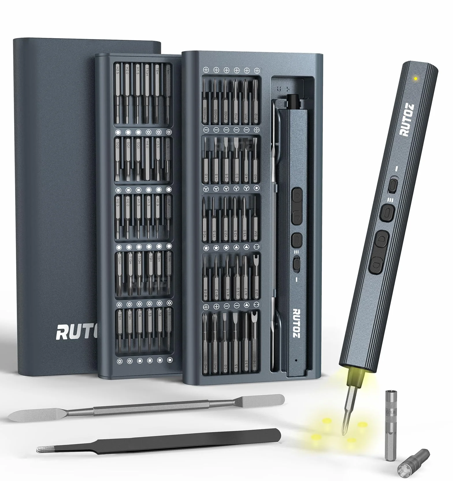 Elektryczny śrubokręt Torx T5 T6 T8 T9 T10 T15 Triwing Y00 Y000 Pentalobe do iPhone/Macbook/komputer/laptop, Zestaw śrubokrętów akumulatorowych z pęsetą do Xbox/PS4/JoyCon/Switch/kontrolera, okularów