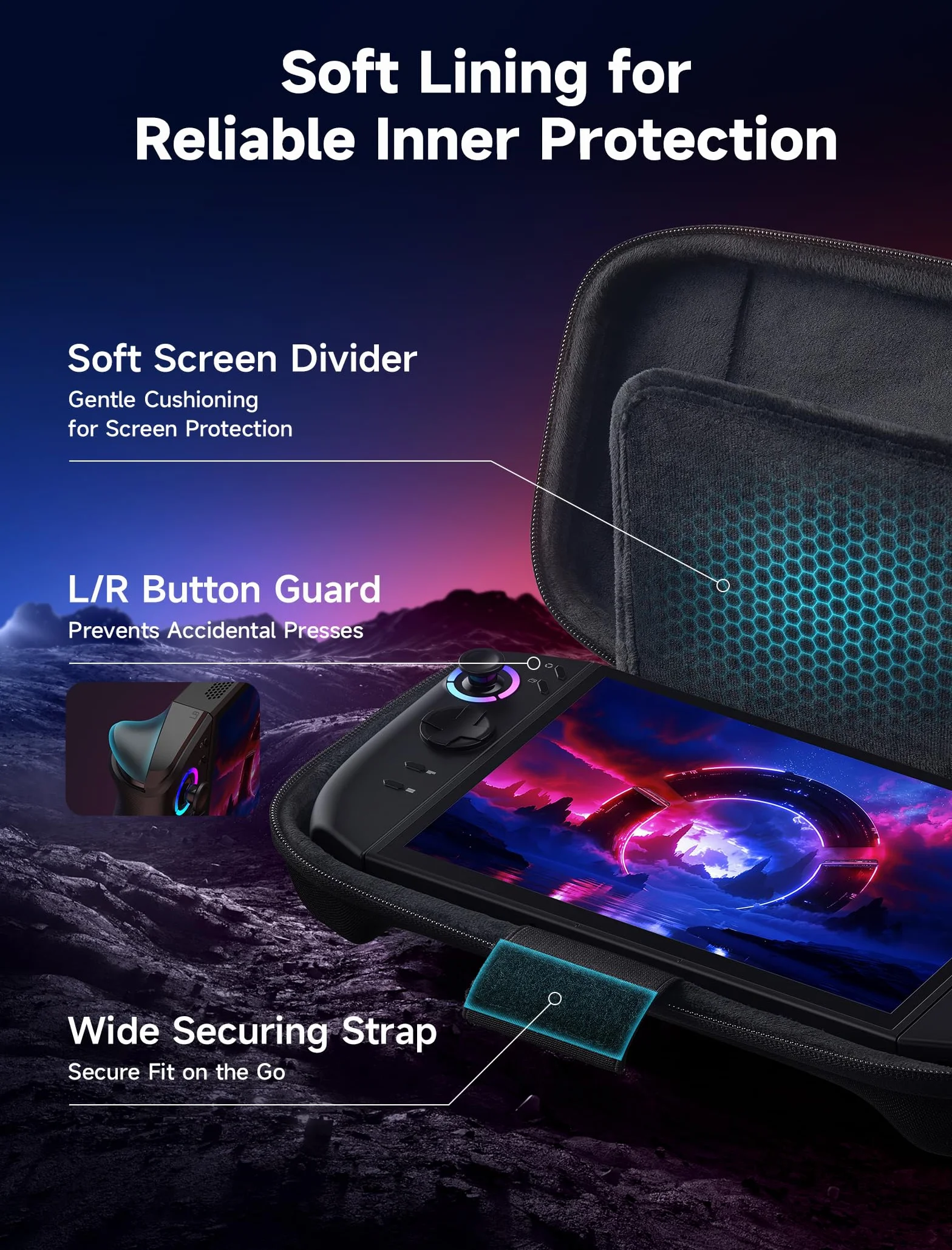 JSAUX Smukłe etui podróżne do Lenovo Legion Go / Go S / Go 2, kompaktowe, twarde etui do konsoli, miejsce na 8 kart MicroSD i 5 czytników kart, w zestawie pasek na ramię, kolor czarny