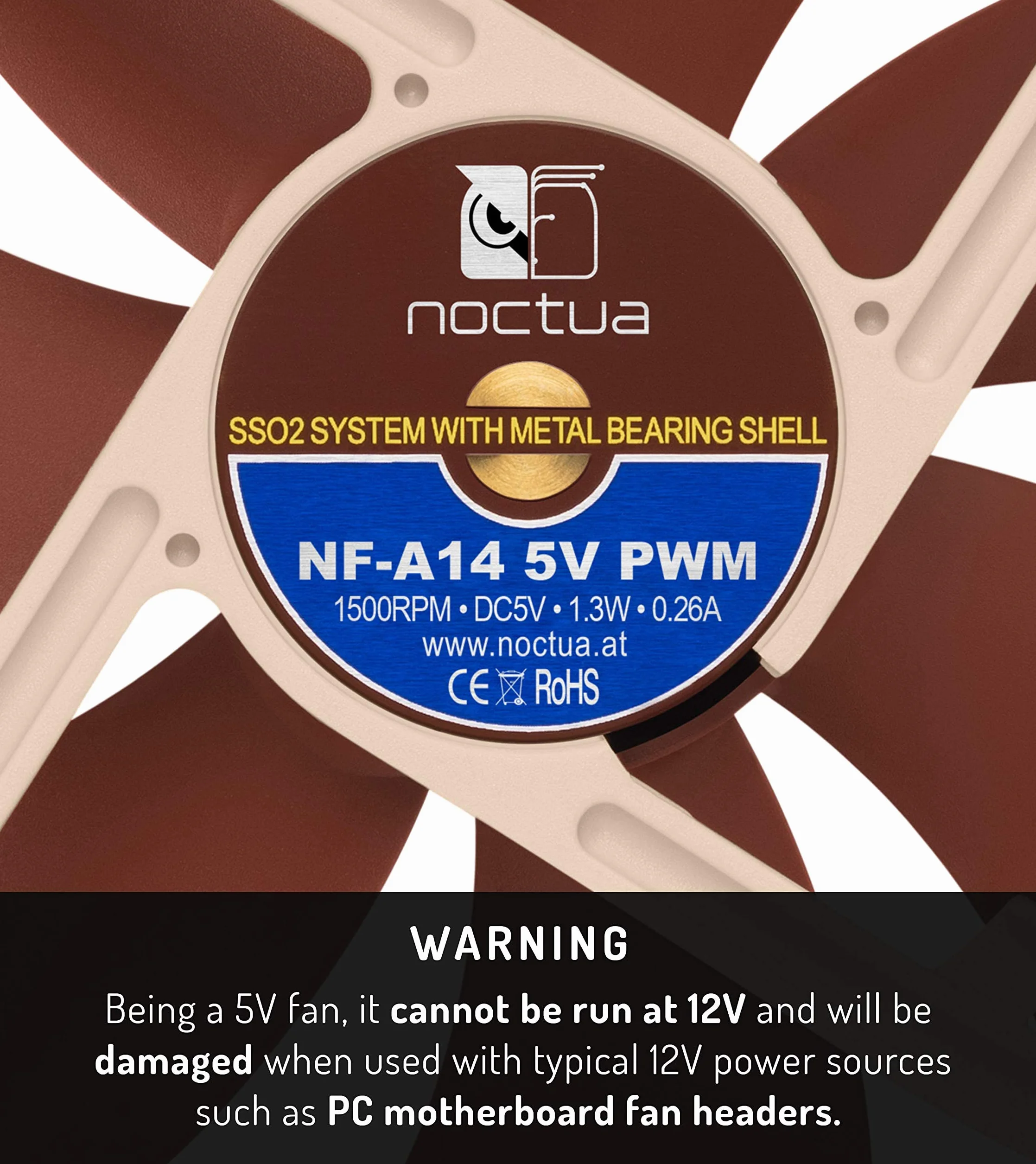 Noctua NF-A14 5V PWM 140 mm Cichy Wentylator Klasy Premium Brązowy