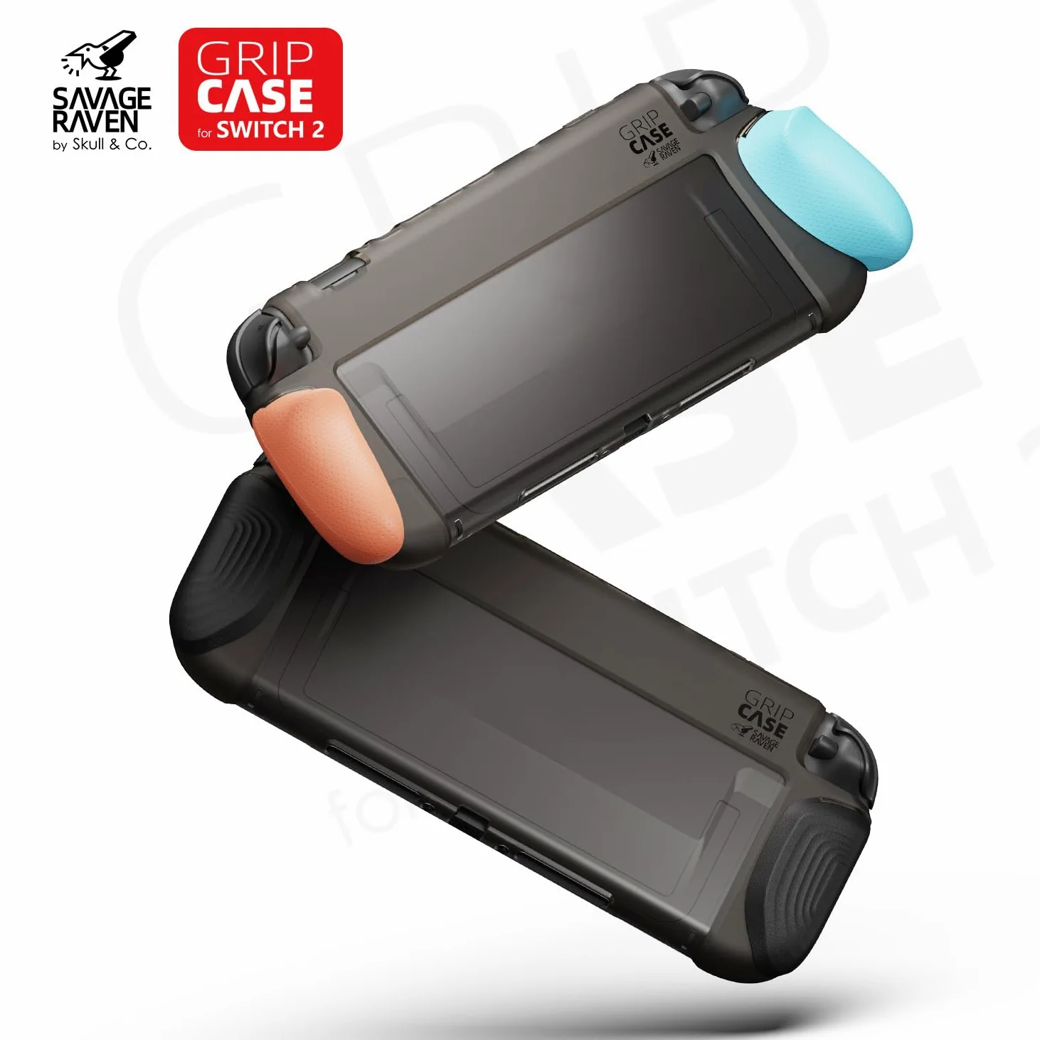 Savage Raven by Skull & Co. GripCase Bundle for Nintendo Switch 2: Dockable Soft Protective Case with Replaceable Grips [to fit All Hands Sizes], with Hard Shell Huge Storage Carrying Case, Black