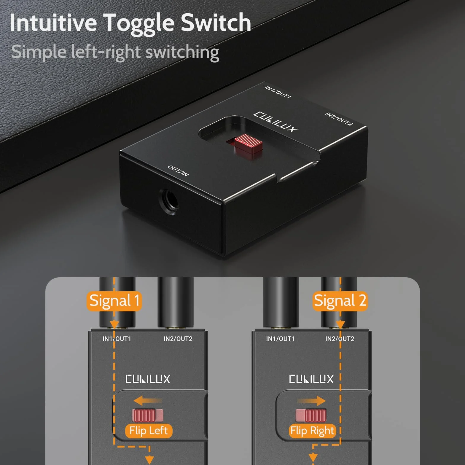 Cubilux Selektor audio 3,5 mm, dwukierunkowy przełącznik 2 w 1-out lub 1-in-2-out 1/20.3 cm TRS przełącznik słuchawkowy, ultrakompaktowa aluminiowa obudowa, pasywny przełącznik A/B AUX, kompatybilny z