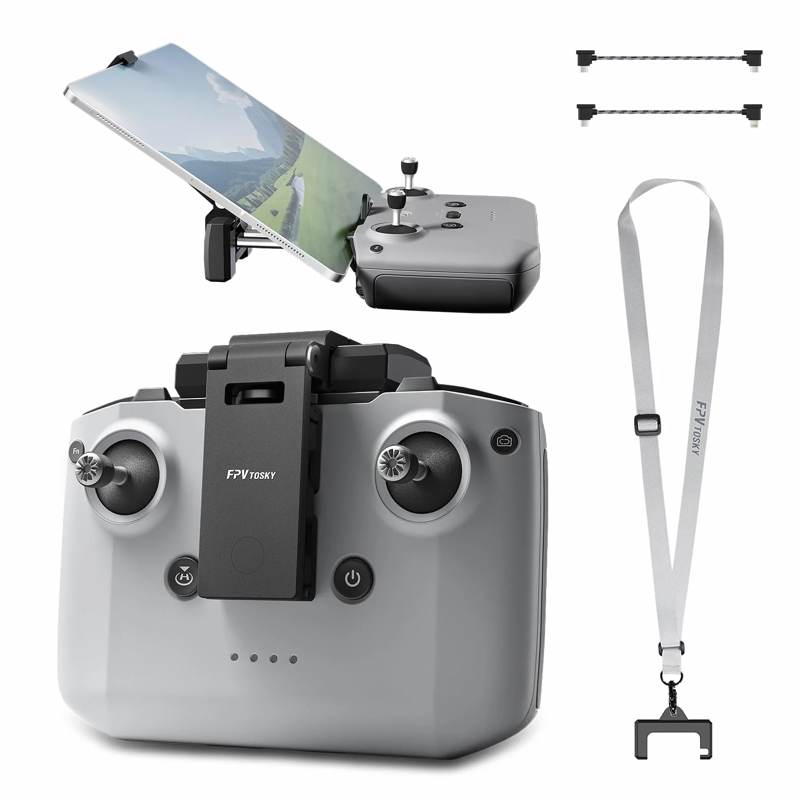 FPVtosky Demontaż uchwyt do tabletu DJI Mini 5/4/3 Pro/Mini 4K/2 SE/Neo 2/Flip, składany uchwyt montażowy iPad 7-12", zawiera obrożę i 2 kable do DJI RC-N1/N2/N3