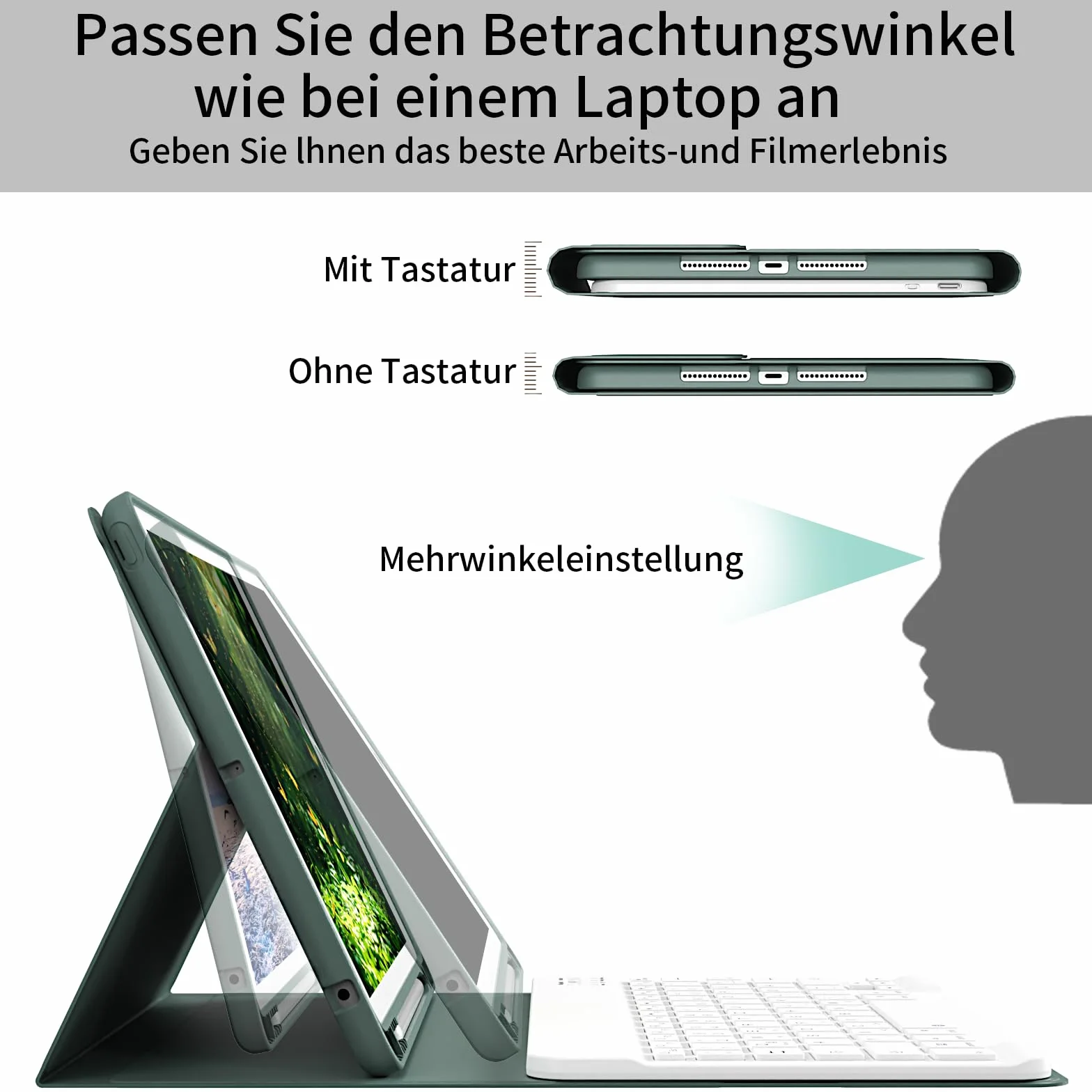 Etui z klawiaturą do iPada 9/8/7 gen (2021/2020/2019) 10,2 cala, TPU, QWERTZ, Bluetooth, zielony