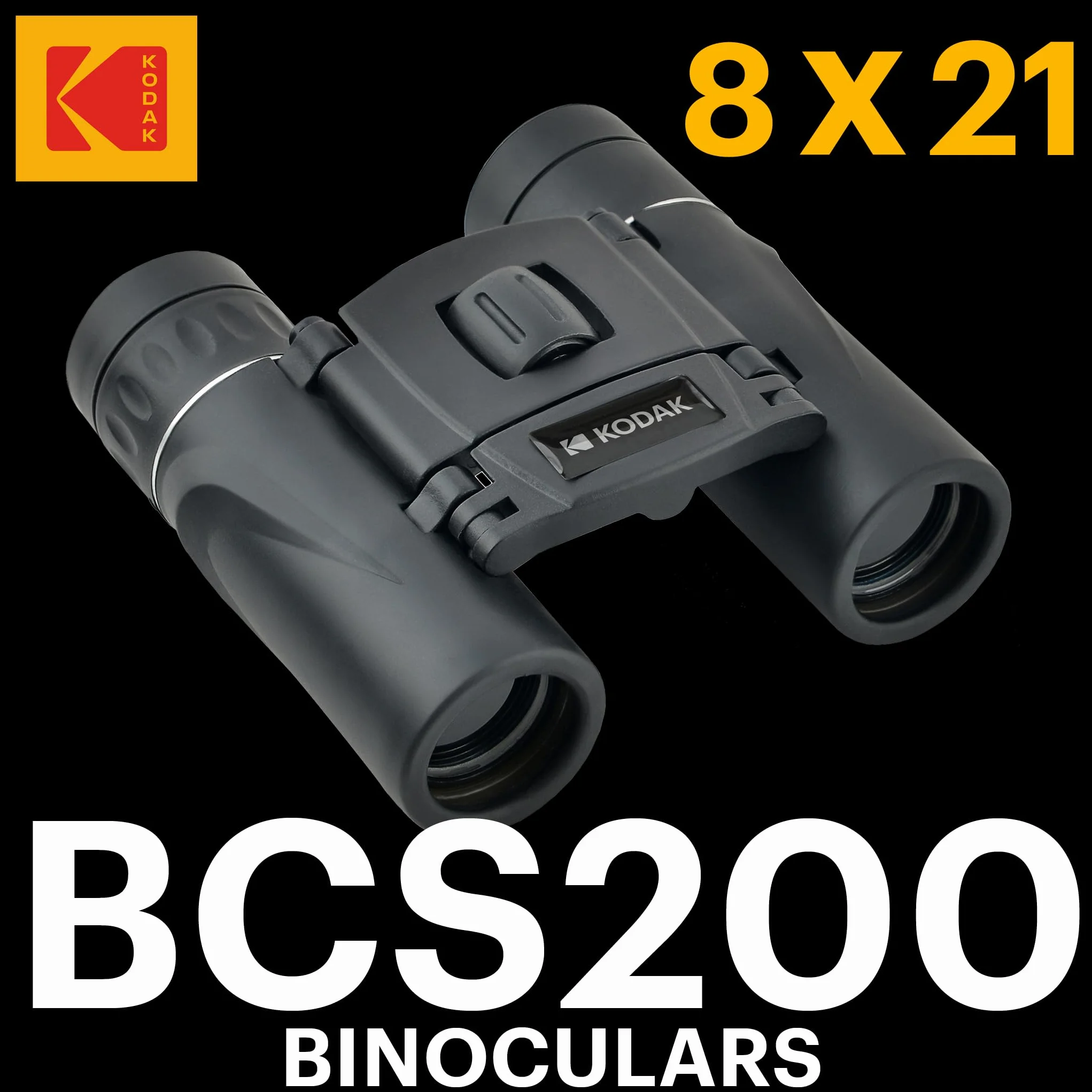 KODAK BCS200 Kompaktowa Lornetka 8x, Pole Widzenia 126m/1000m, Pasek i Etui Transportowe w Zestawie, Idealna do Obserwacji Przyrody, Ptaków i Koncertów - Czarna