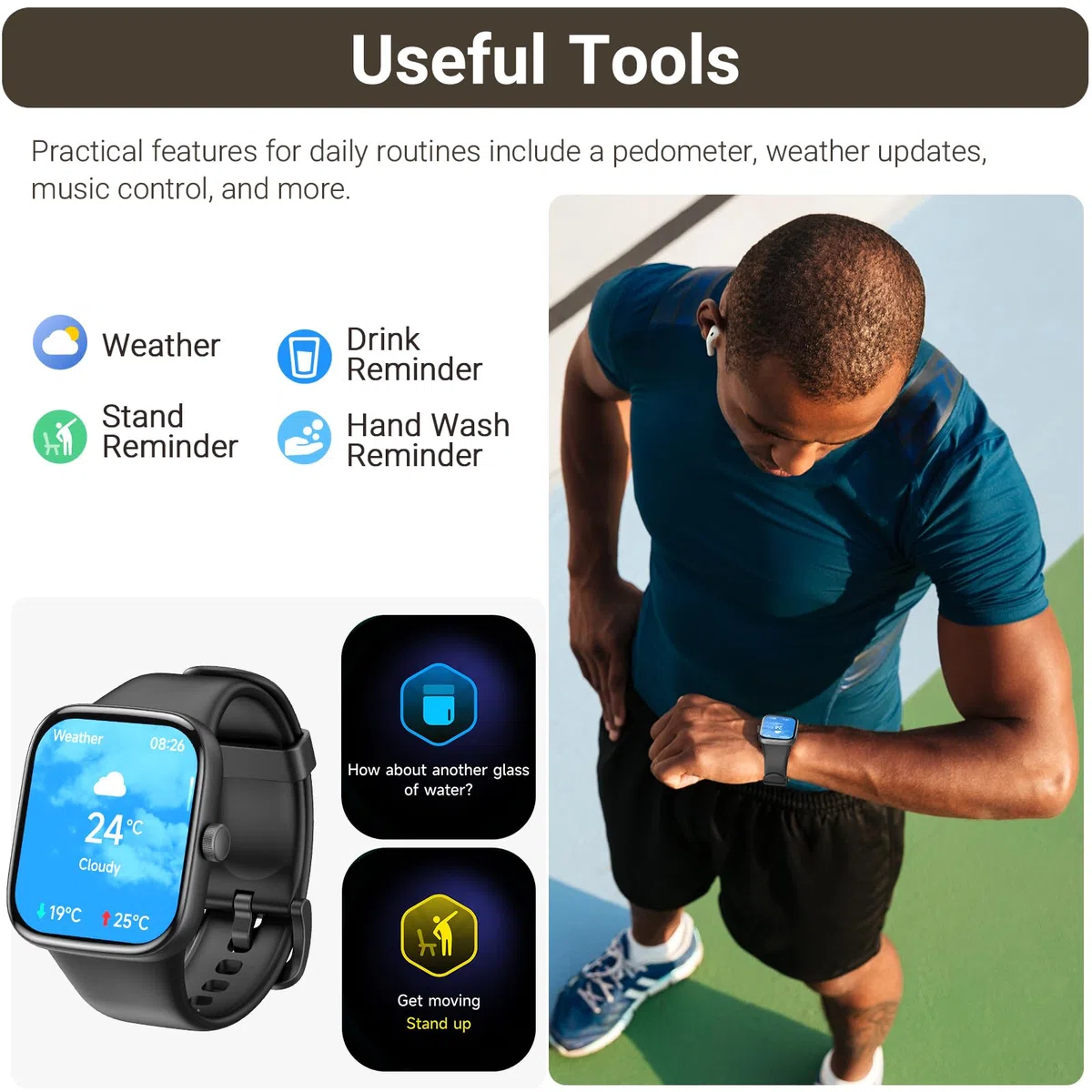 TOZO S7 Smartwatch Bluetooth Call 1,85-calowy ekran dotykowy AMOLED Ultra HD, dynamiczne wybieranie wiadomości, ponad 100 trybów sportowych, wykrywanie zdrowia ludzkiego z długą baterią