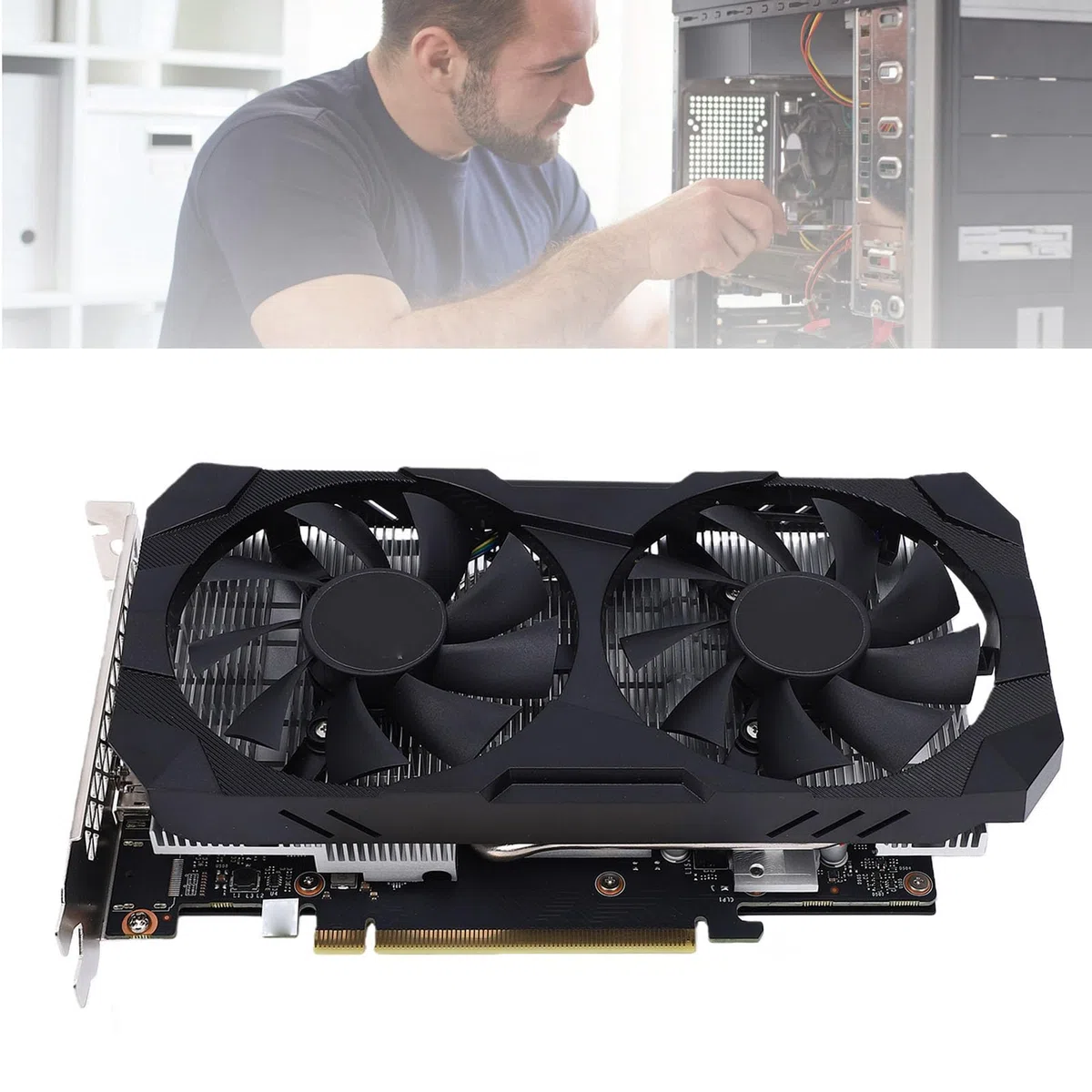 Karta Graficzna 6 GB GDDR6 192-bitowy Podwójny Wentylator do Gier Stacjonarnych Karta Graficzna do Gier na PC, 1080p z obsługą DisplayPort