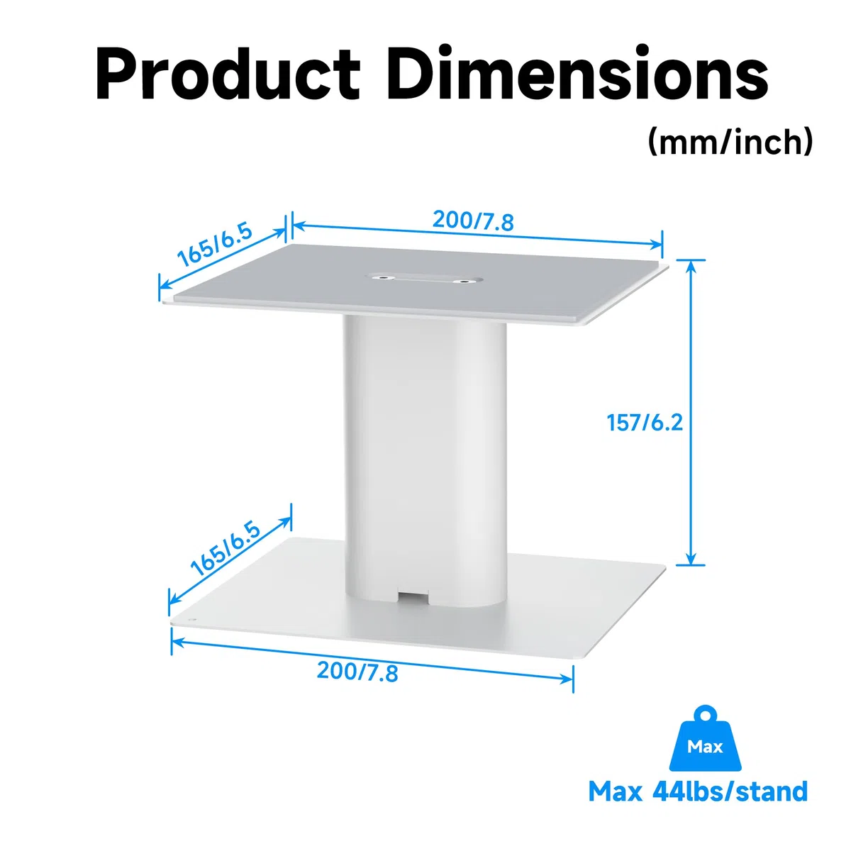 suptek Statyw pod głośnik biurkowy z tacką 16,5 x 20 cm, uniwersalny, idealny do kina domowego i biura, wysokość 157 mm, maks. obciążenie 20 kg, opakowanie 2 szt., biały SDM003MW