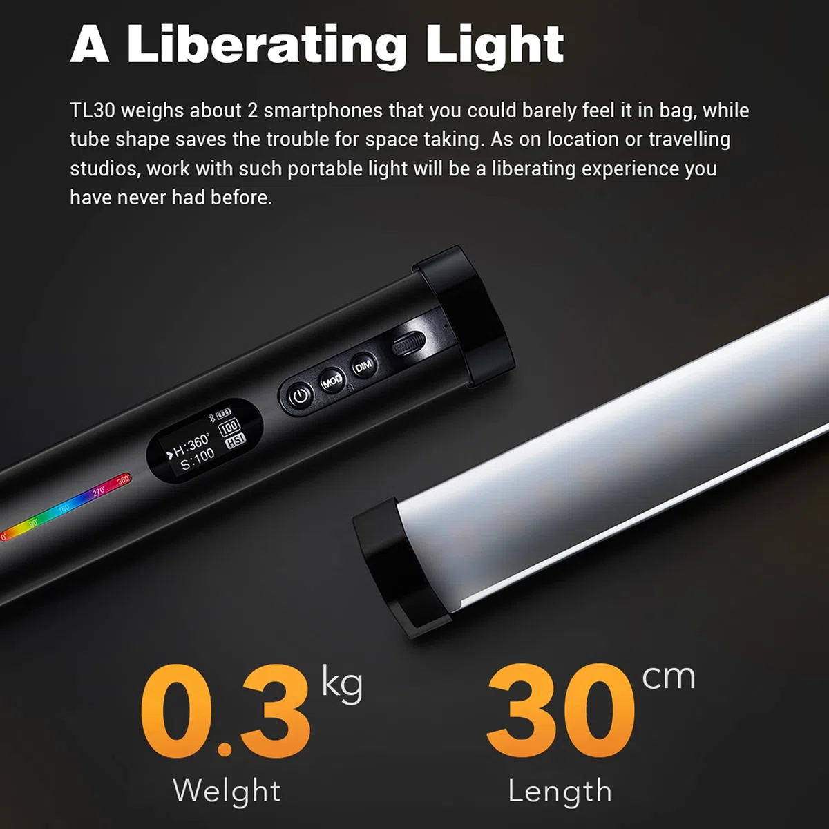 GODOX TL30 Full Color RGB Tube Light Professional LED Photography Light Wand Temperatura dwukolorowa 2700K-6500K CRI97 TLCL99 APP/zintegrowane sterowanie z profesjonalną fotografią w studio