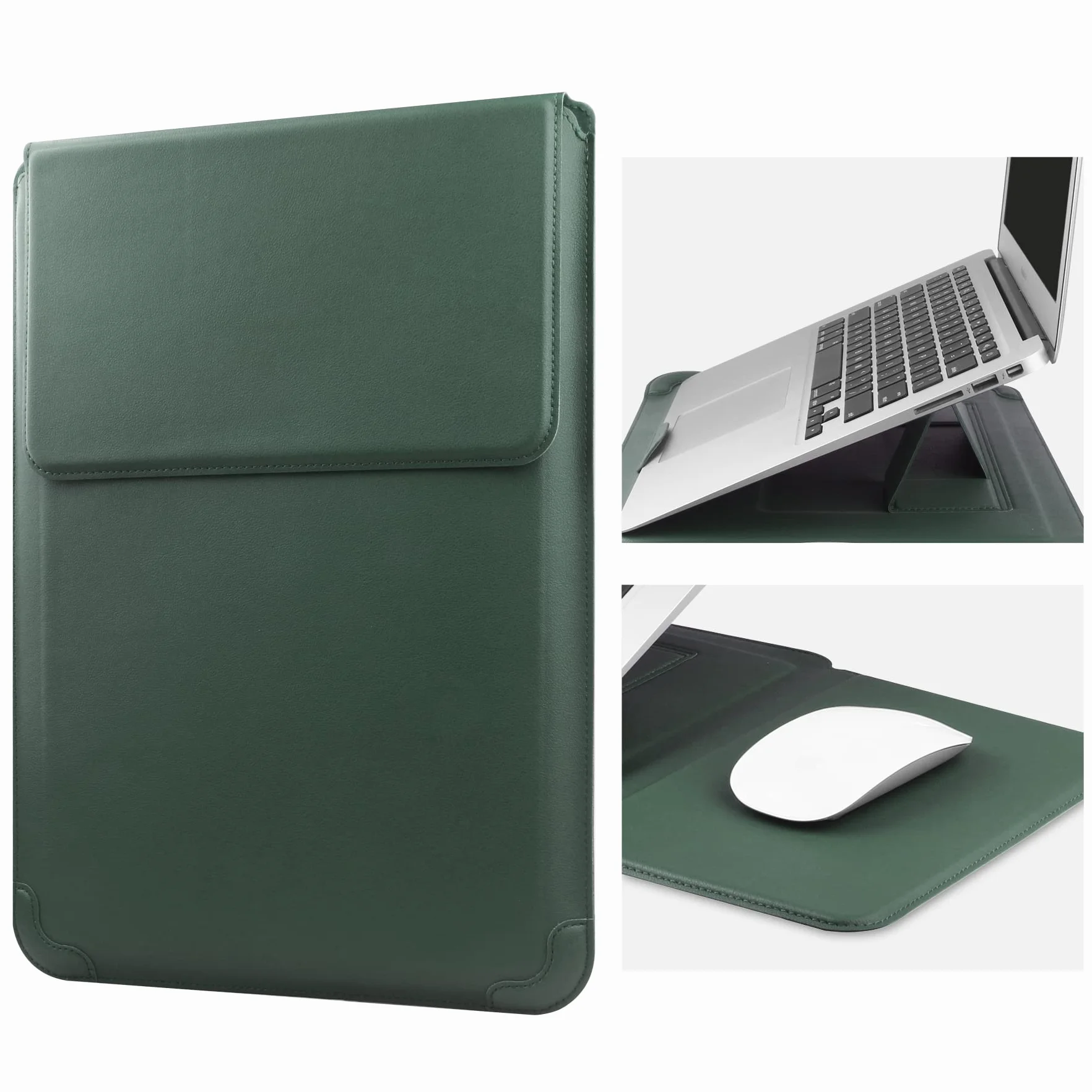HoYiXi pokrowiec na laptopa 14 cali, skórzana torba ze stojakiem, do Mac Book Pro 14 2021, ASUS Vivobook 14, HP Pavilion X360, IdeaPad 14, Dell, HP, ASUS, Acer, Huawei, Matebook 14 cali, PC, zielony