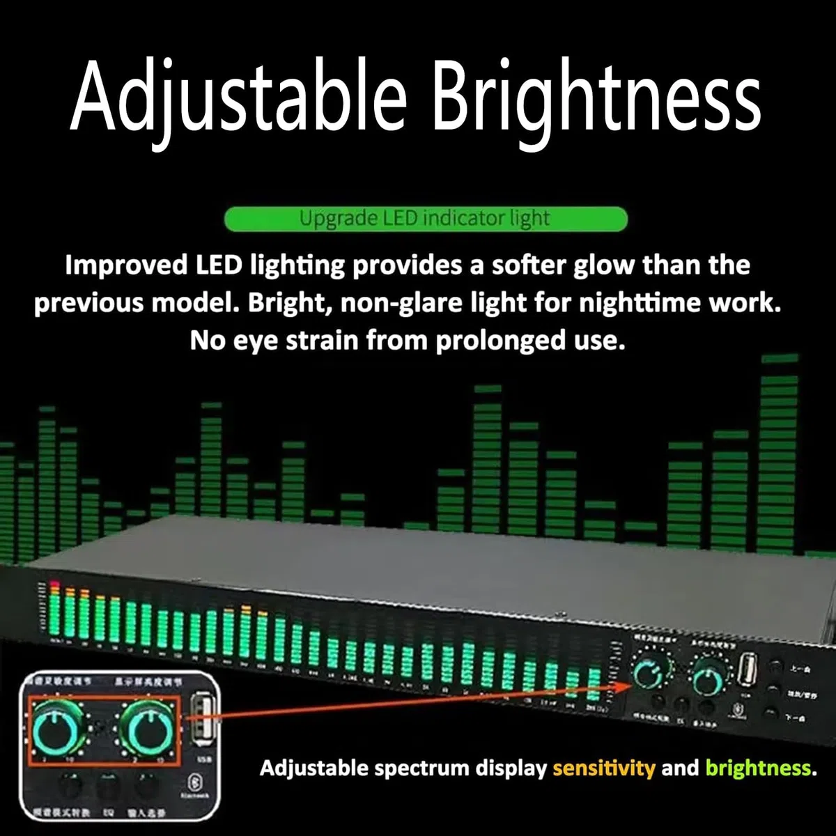 31-Pasmowy Equalizer Cyfrowy z 21 Efektami i Wyświetlaczem LED | Stereofoniczny Korektor Graficzny Audio, Regulacja Niskich Tonów Średnich, Automatyczna Redukcja Szumów, Dla Studia Nagrań