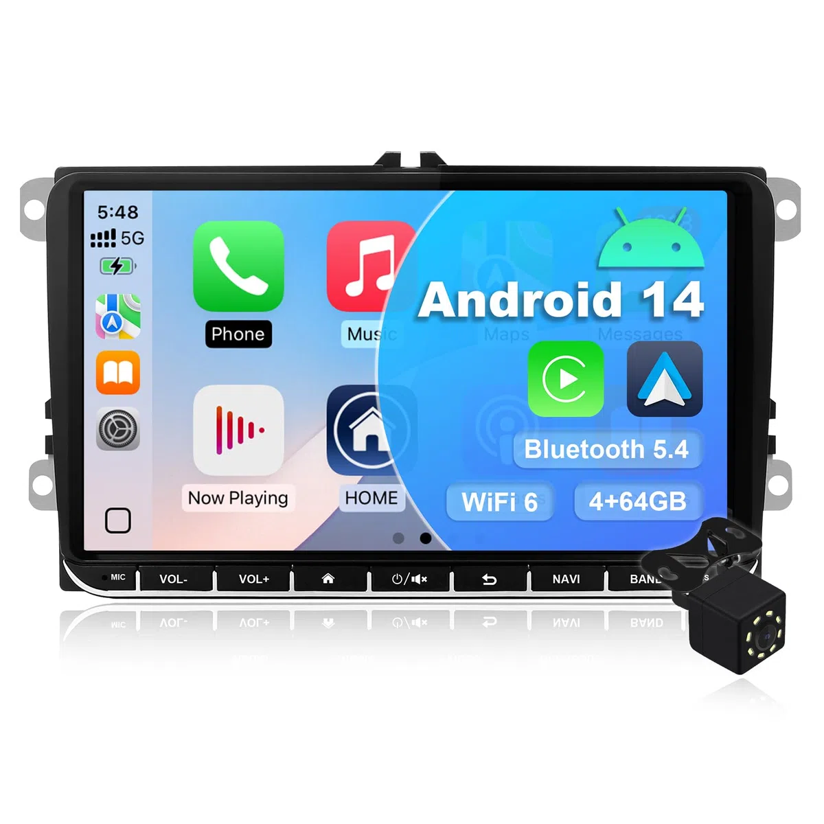 4+64G Android 14 Sterowanie Samochodowe dla VW Golf/Seat/Passat/Polo/Jetta/Touran 9-calowy System Multimedialny z Bezprzewodowym Carplay Android Auto Mirror Link SWC GPS Bluetooth WiFi FM Aparat