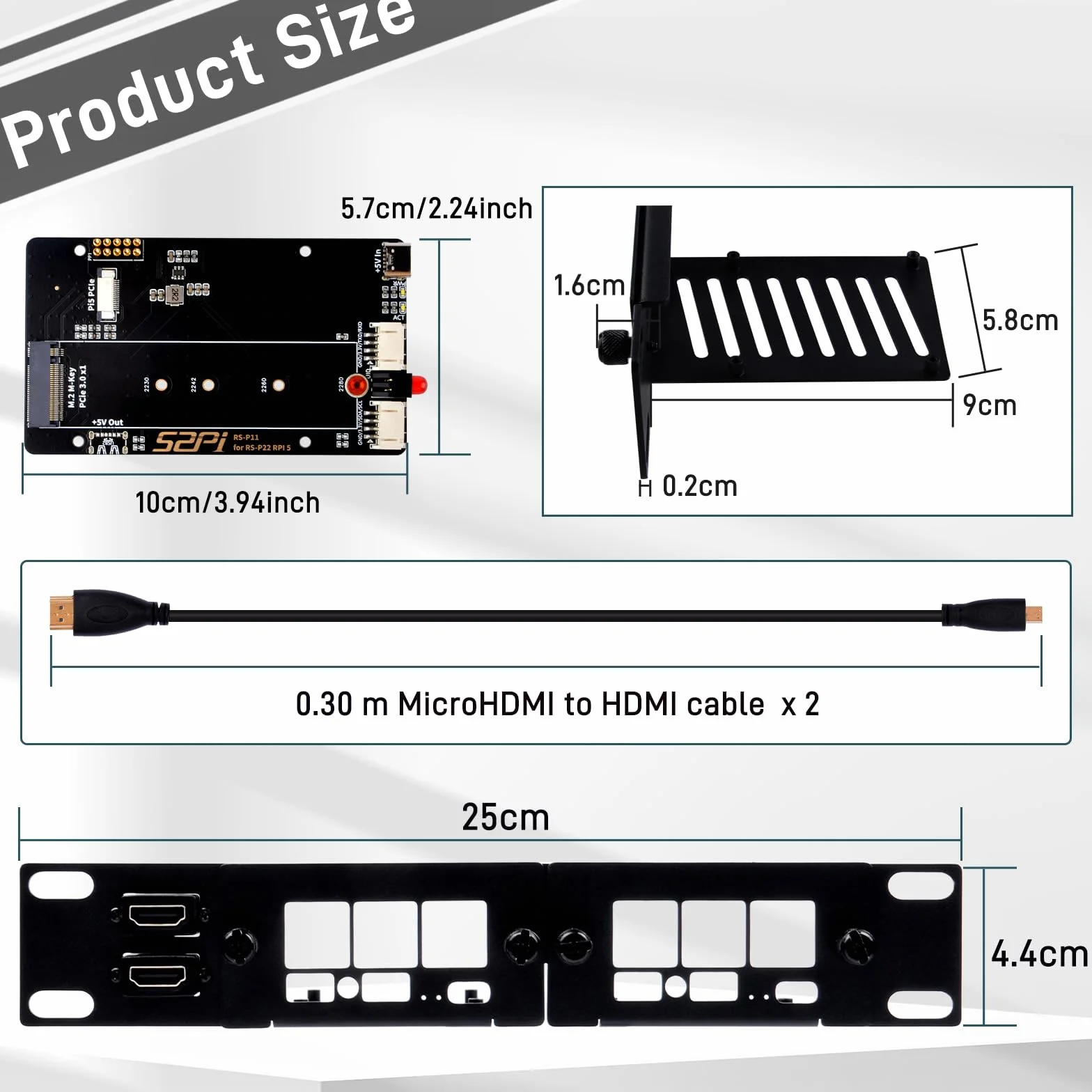 GeeekPi 10-calowy uchwyt 1U do Raspberry Pi 5, adapter PCIe M.2 NVMe SSD, kompatybilny z DeskPi RackMate T0/T1/T2/TT