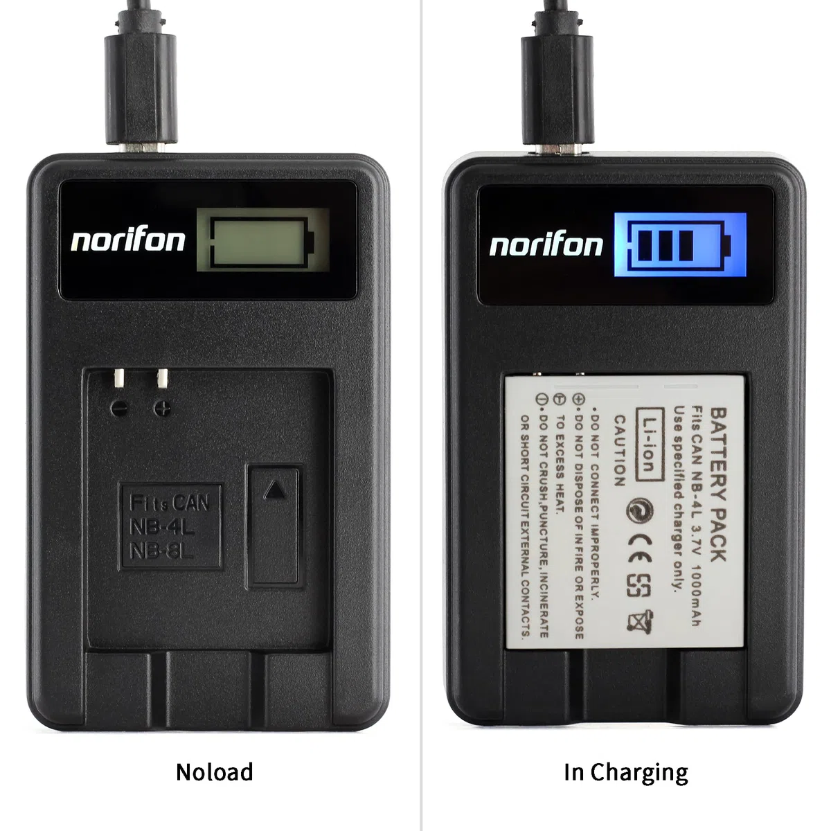 Norifon NB-4L LCD USB Ładowarka do Canon PowerShot SD750 SD780 IS | Kompatybilny z Canon PowerShot SD1000, SD1100 IS SD1400 IS A2200 A3100 IS, IXY Digital 60, IXUS 220 HS Aparat
