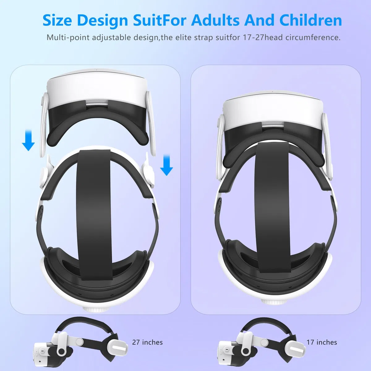 Miękkie i wygodne nakrycie głowy do Oculus/Quest3/3S, regulowana i trwała elastyczna taśma, podwójne pokrętła minimalizujące nacisk głowy i zwiększają równowagę, idealne do intensywnych przygód VR