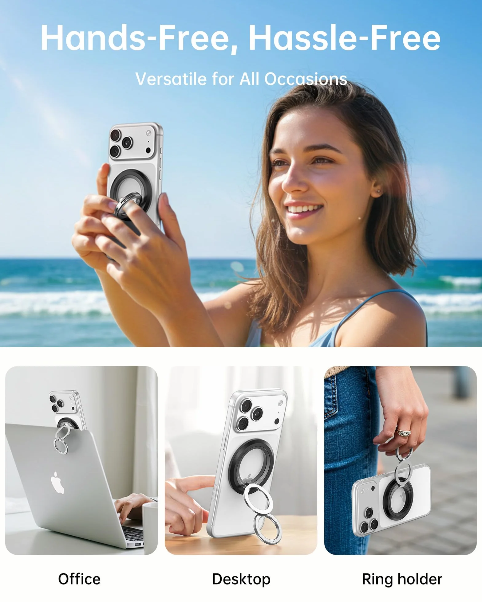 SYNCWIRE Uchwyt na telefon MagSafe, obracany o 360°, magnetyczny uchwyt na telefon komórkowy, dwustronny, magnetyczny, kompatybilny z iPhone 17, 16, 15, 14, 13, 12 Pro Max, pasuje do akcesoriów
