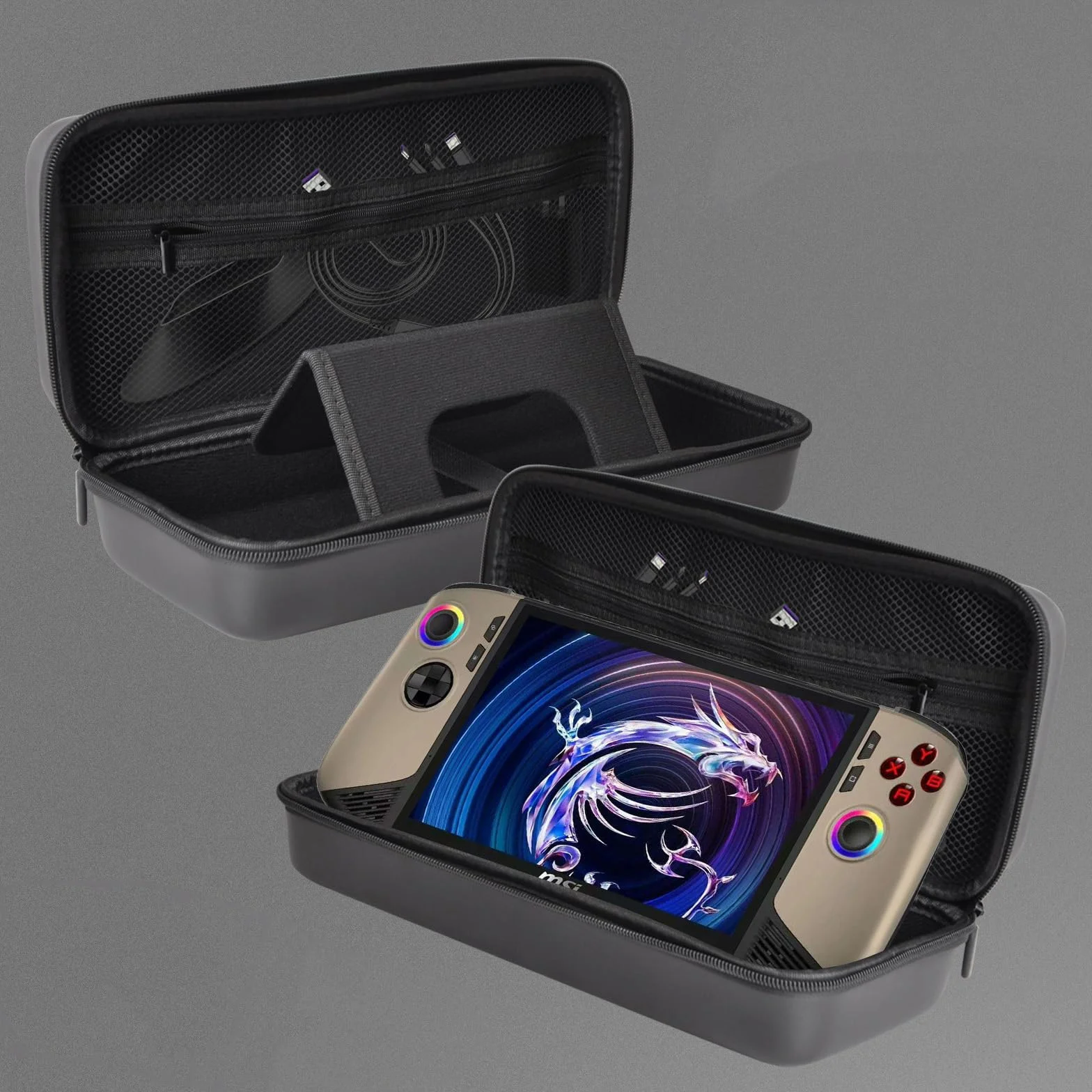 Hzycwgone EVA Etui do MSI Claw 8 AI+(2025),Pokrowiec na Torbę Podróżną do MSI console portable Claw 8 AI+ A2VM 2025,Twardy Futerał z Tryb podstawki i Siatkowa Kieszeń do MSI Claw 8 AI+ 2025(Czarny)