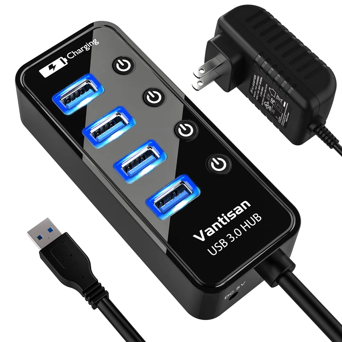 vantisan 4 porty USB 3.0 Hub zasilany z zasilaczem 5 V/3 A