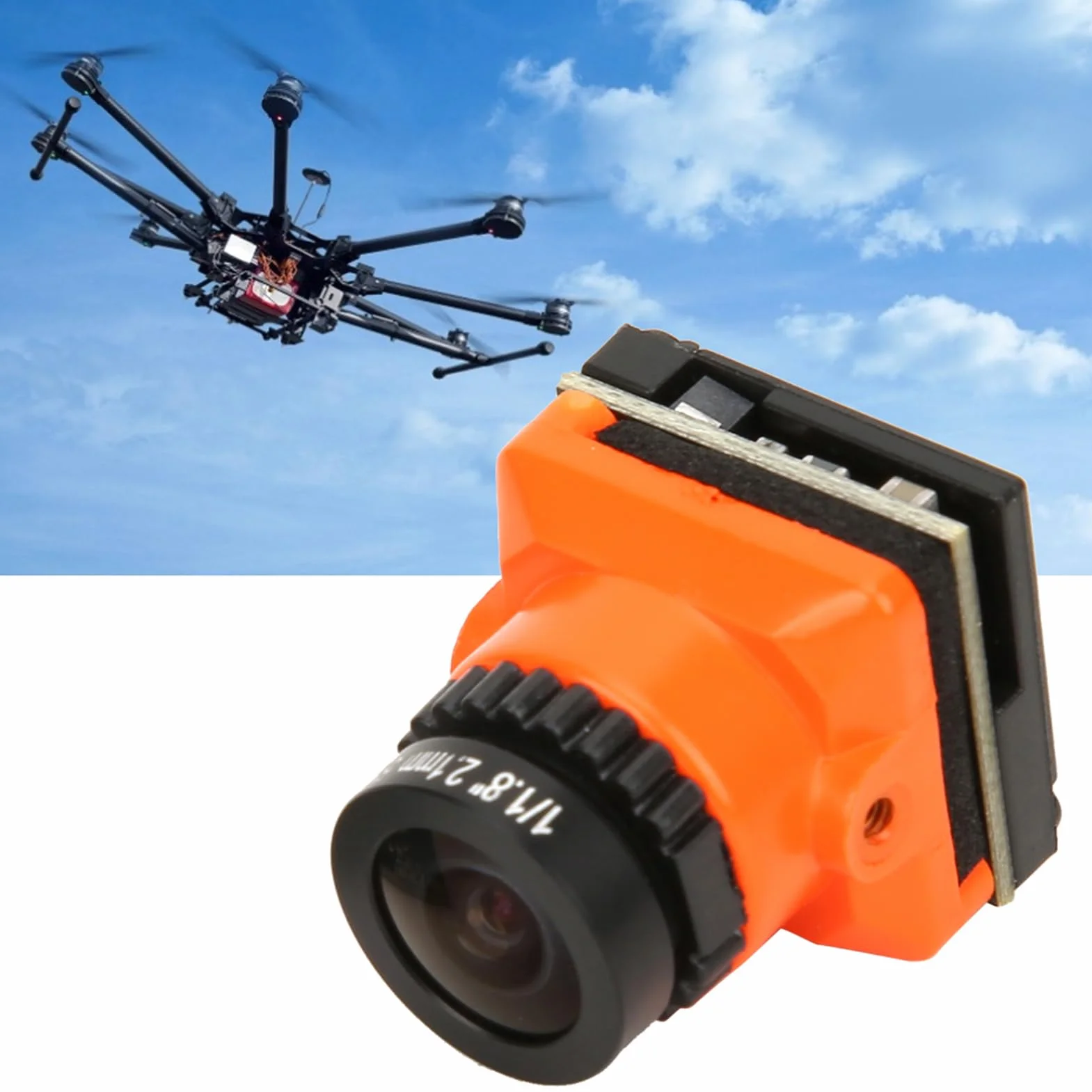 Kamera Oumefar FPV o Wysokiej Rozdzielczości 1500TVL 2,1 MM Obiektyw OSD dla Drona Quadcoptera FPV Pomarańczowa Kamera Drone