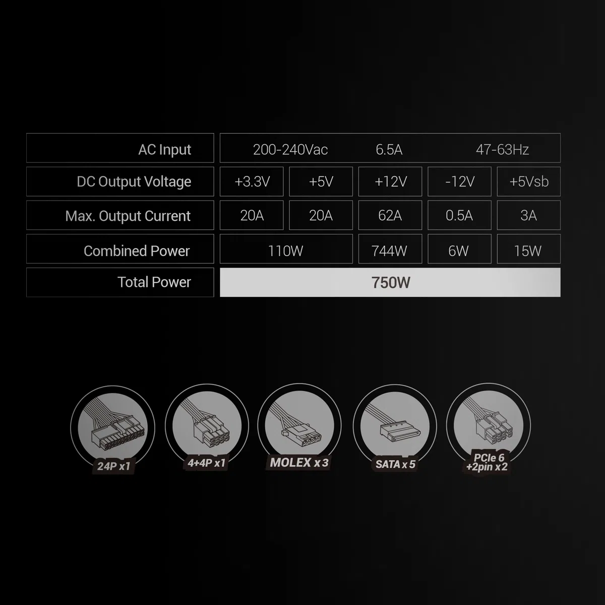 Mars Gaming MPZE750SI, Zasilacz ATX 750W, 10 Lat Gwarancji, 80 Plus Silver, +87% Wydajność, Technologie AI2-RPM, DC-DC i SMD, Aktywny PFC, Japońskie Kondensatory Toshin Kyogo 105º, Biały