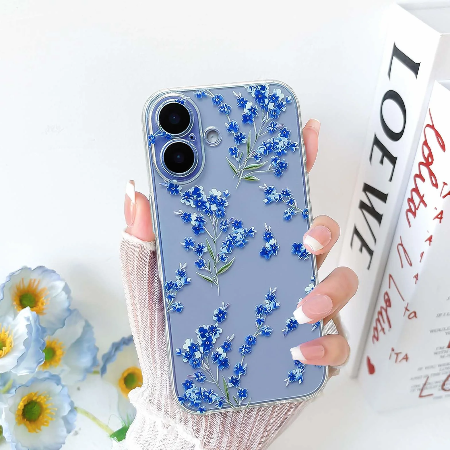 NITITOP Etui do iPhone 17 Śliczne przezroczyste kwiatowe kwiaty wzór dla kobiet dziewczyn kwiatowy wzór gałęzi miękkie etui TPU odporne na wstrząsy etui ochronne - niebieskie