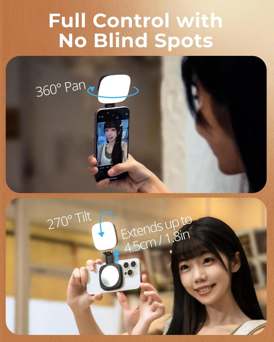 SMALLRIG Magnetic Selfie Light do iPhone'a, lampa do telefonu z lusterkiem, natychmiastowe mocowanie do MagSafe, do selfie, wideokonferencji, Vibe P48 White - 4933