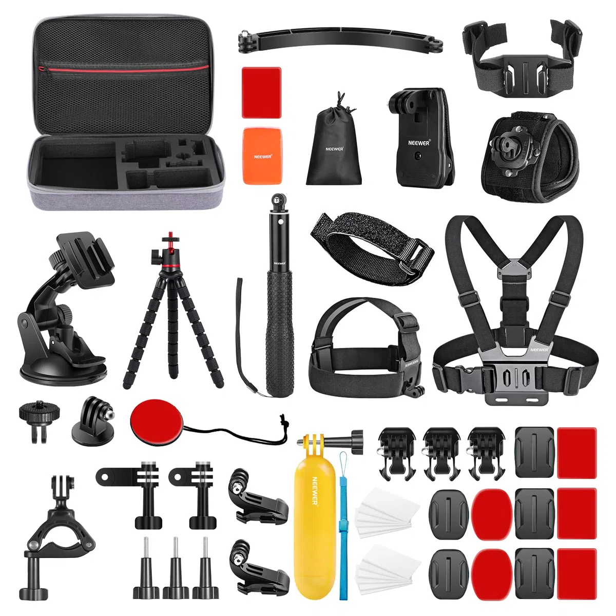 NEEWER Zestaw akcesoriów do kamery sportowej 51 w 1, kompatybilny z GoPro Hero 13 12 11 10 Max Insta360 GO3S GO3 X4 X3 DJI Osmo Action 5 Pro 4 3 AKASO APEMAN, w zestawie pudełko do przechowywania