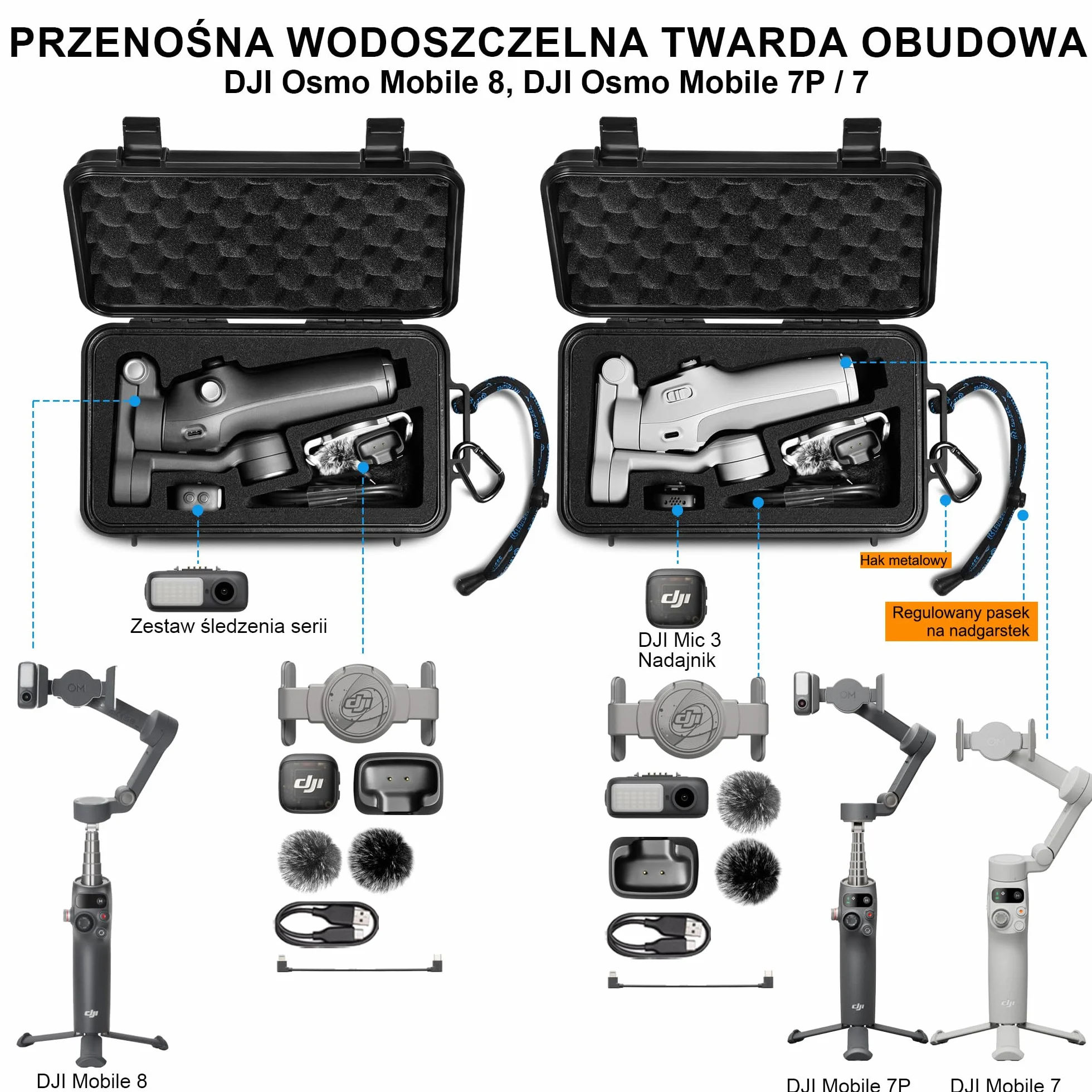 Lekufee Wodoodporna twarda obudowa podróżna dla stabilizatora gimbala DJI Osmo Mobile 7P/7,DJI Osmo Mobile 8 i akcesoriów (tylko obudowa i torba)