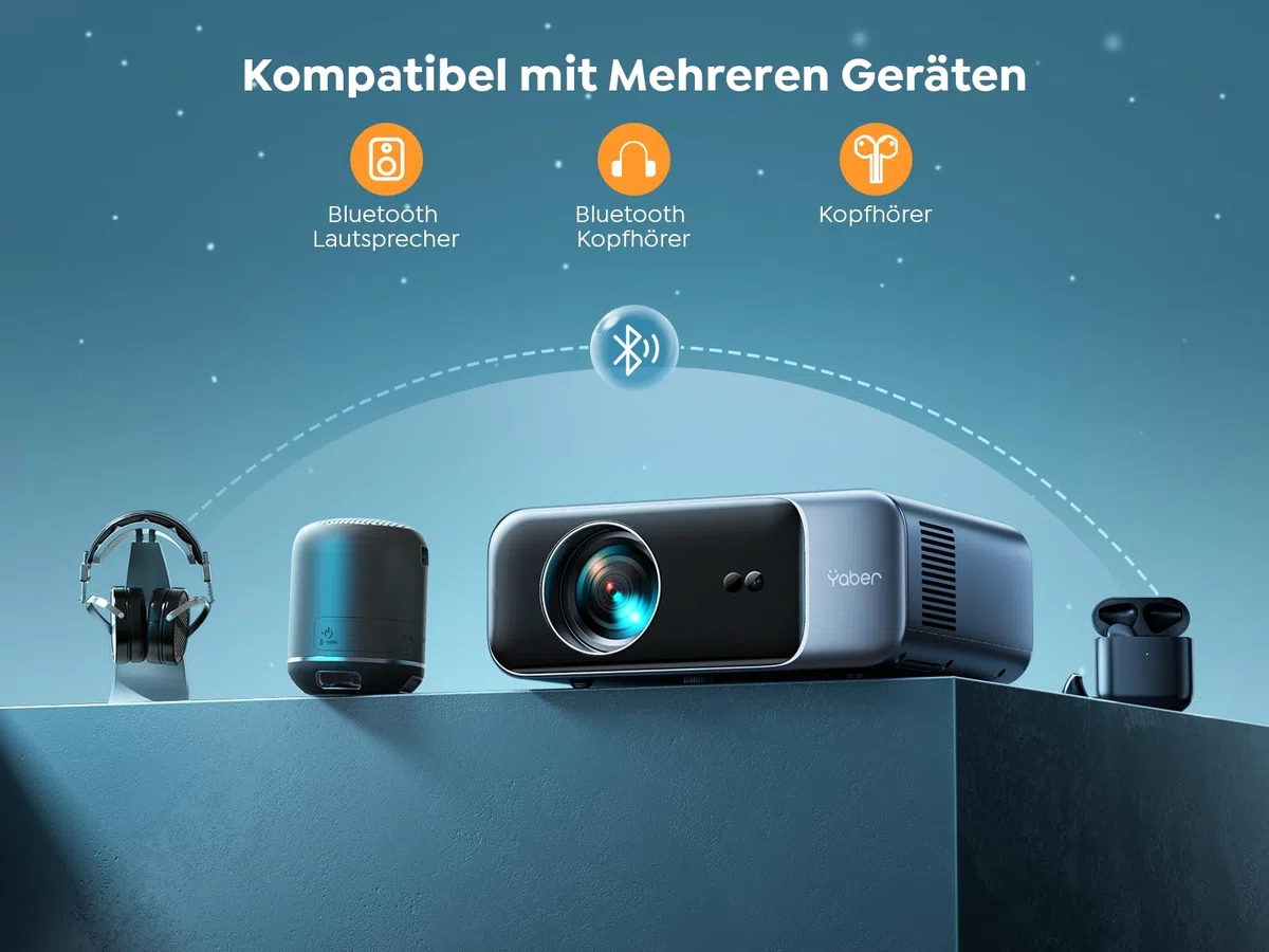 Projektor [autofokus/korekcja trapezu] projektor kina domowego, 1080p Full HD, obsługuje wideo 4K z Bluetooth WiFi6, YABER 32 000 lumenów, przenośny projektor zewnętrzny 300", do smartfonów/TV Stick