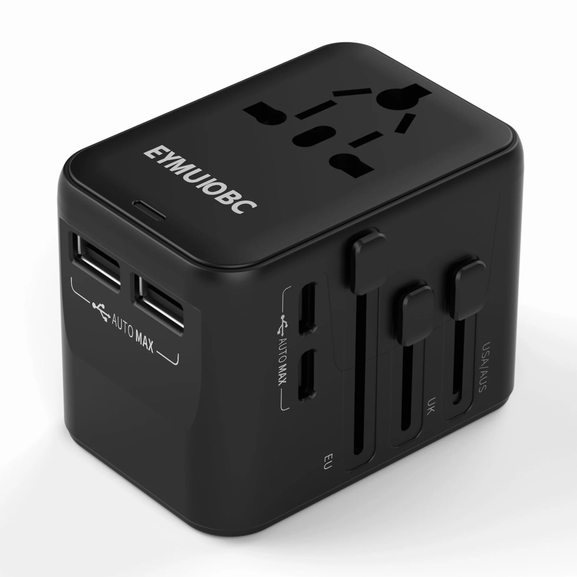 Uniwersalny adapter podróży na całym świecie z 2 portami USB-C i 2 portami USB-A, międzynarodowy adapter wtyczki,wtyczka podróżna adapter na całym świecie do USA, Anglii, Australii