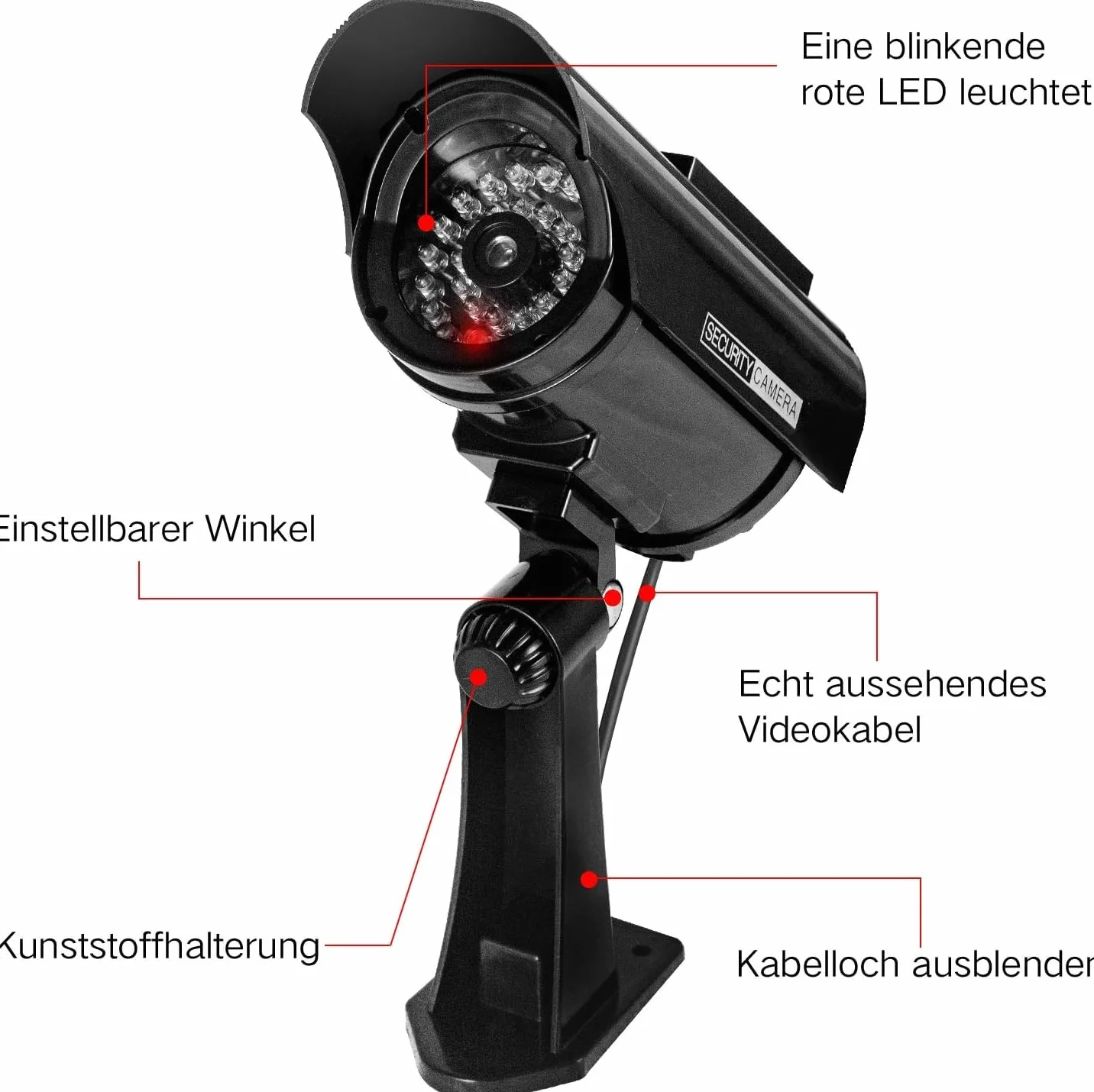 ERWEY Kamera monitorująca CCTV z migającym światłem LED, 4 sztuki, Czarna
