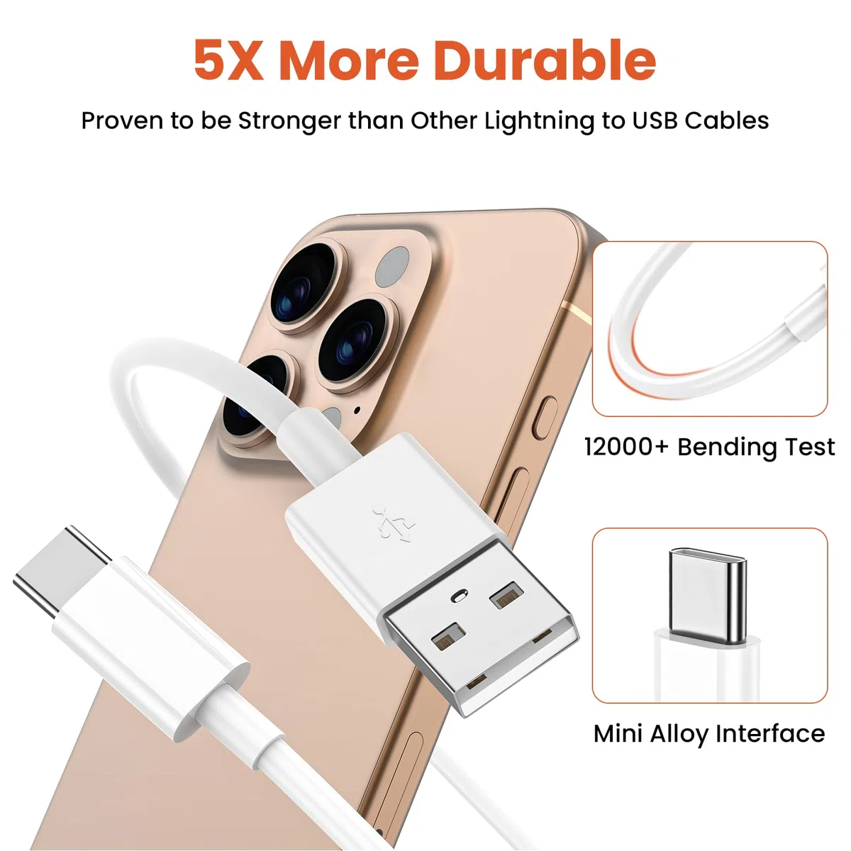 Kabel USB na USB-C z CarPlay, 4 x kabel USB A do szybkiego ładowania 1,8 m + 1,8 m do iPhone'a 16/16 Plus/16 Pro/16 Pro Max/15/SE, Pixel A15/A25/A35/A54/A5, Galaxy S24/S23/S22/S21/S20