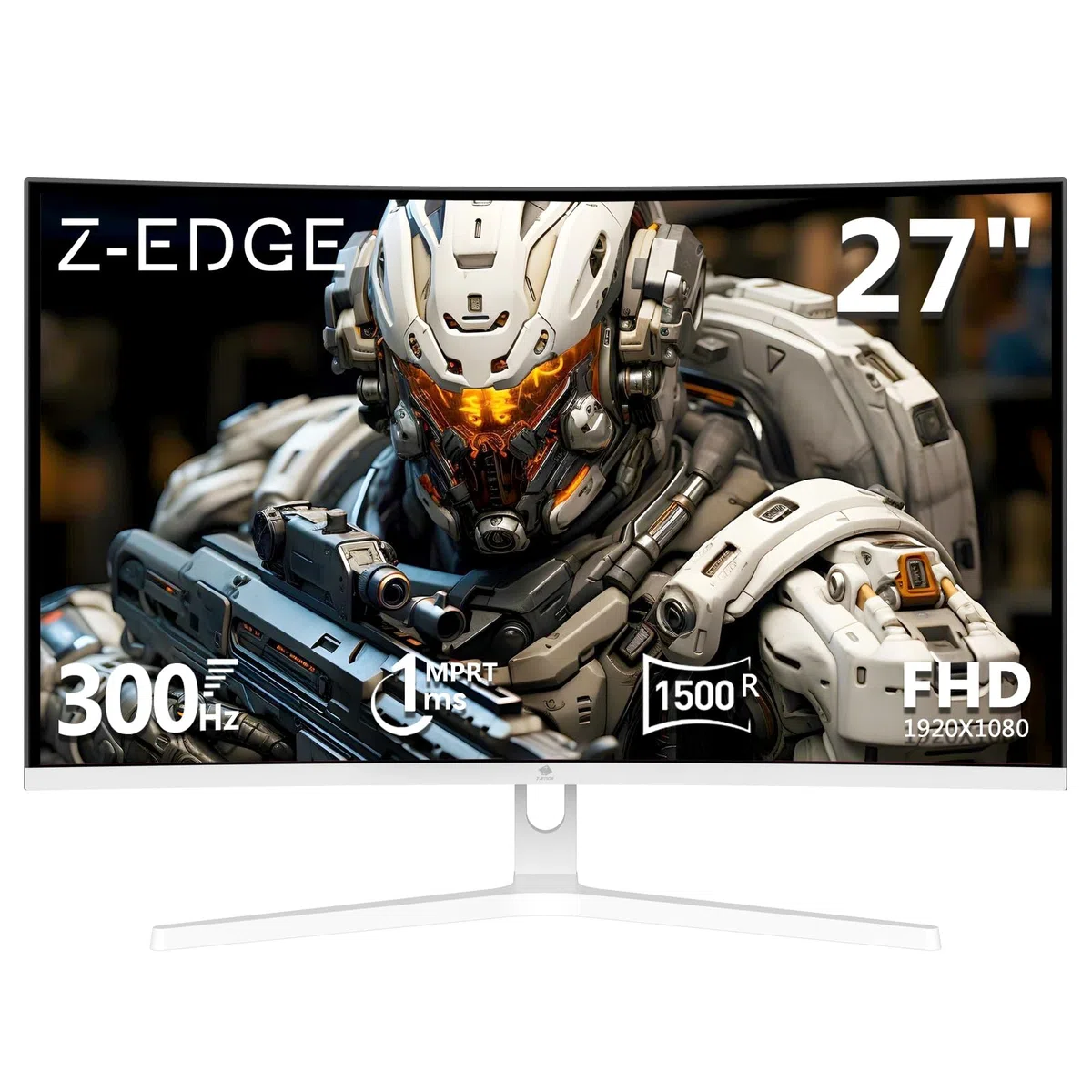 Z-Edge 27-calowy zakrzywiony ekran dla graczy PC Biały 300 Hz (DP1.4*2), 1ms, FreeSync, FHD, 240Hz (HDMI2.0*2), monitor do gier LED, regulowane nachylenie, HDR, VA, RGB, VESA (kabel DP w zestawie)