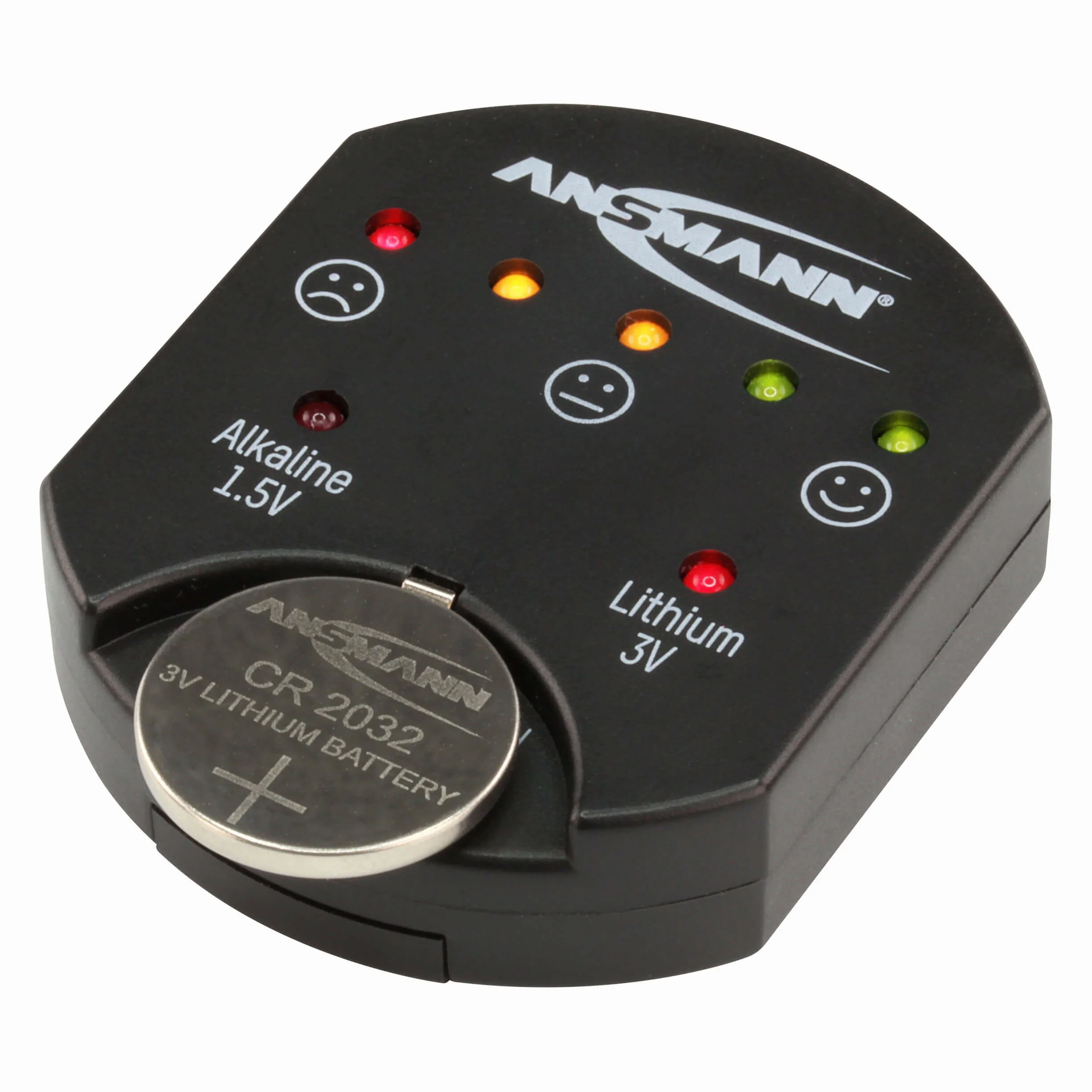 Ansmann 1900-0035 przyciskowy tester baterii z wyświetlaczem LED [opakowanie 1 szt.] Kontroler stanu baterii monet, idealny do testowania baterii alkalicznych i litowych
