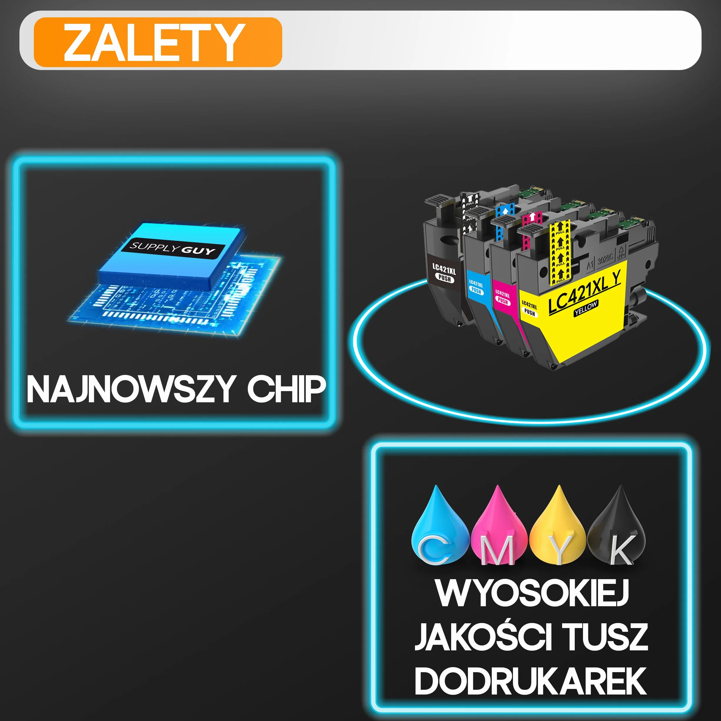 Supply Guy LC421XL Kartridże kompatybilne z Brother LC421 LC421VAL do DCP-J1050DW DCP-J1140DW MFC-J1010DW Multipack 8 Wkłady atramentowe