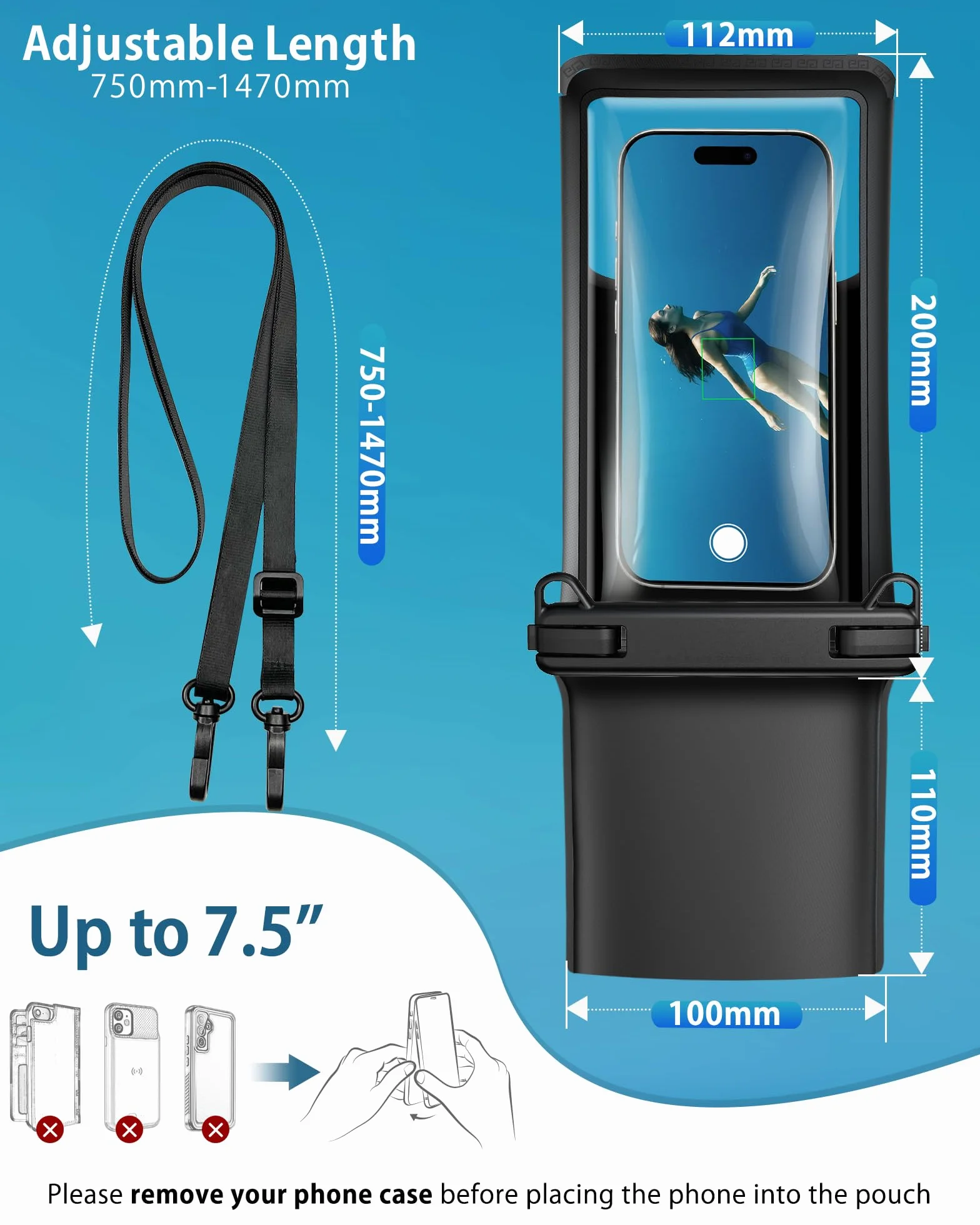 YOSH 2 wodoodporne etui na telefon komórkowy [podwójne kieszenie 3D], wodoodporne etui na telefon komórkowy 7,5" IPX8, wodoszczelne etui na telefon komórkowy do pływania, wodoodporne etui na telefon