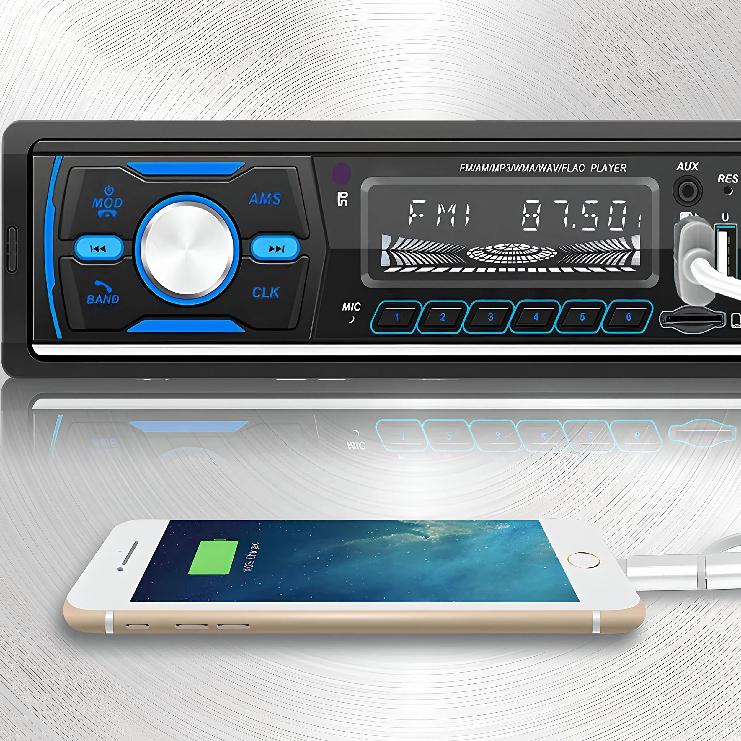 Retoo Radio samochodowe z zestawem głośnomówiącym Bluetooth i pilotem zdalnego sterowania, 1 odtwarzacz MP3 DIN z 2 USB do odtwarzania muzyki i ładowania, kolory RGB, tuner radiowy FM i antena z MP3
