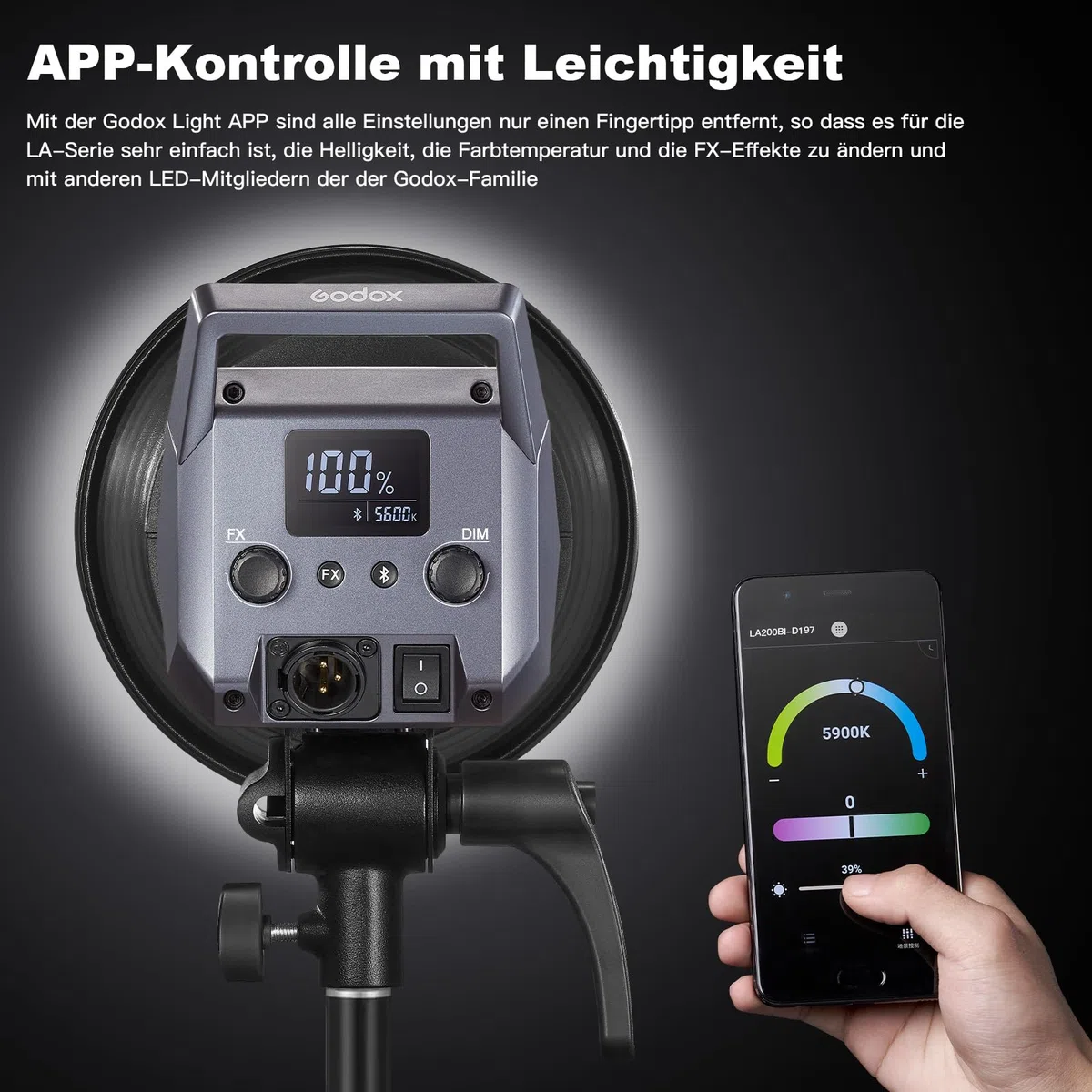 Godox LA200D 230 W LED światło dzienne lampa wideo, 5600 K CRI 96+ TLCI 97+, 101000lux@1 m, oświetlenie studyjne, fotografia z 8 efektami FX, montaż Bowens i kontrola aplikacji do transmisji na żywo,