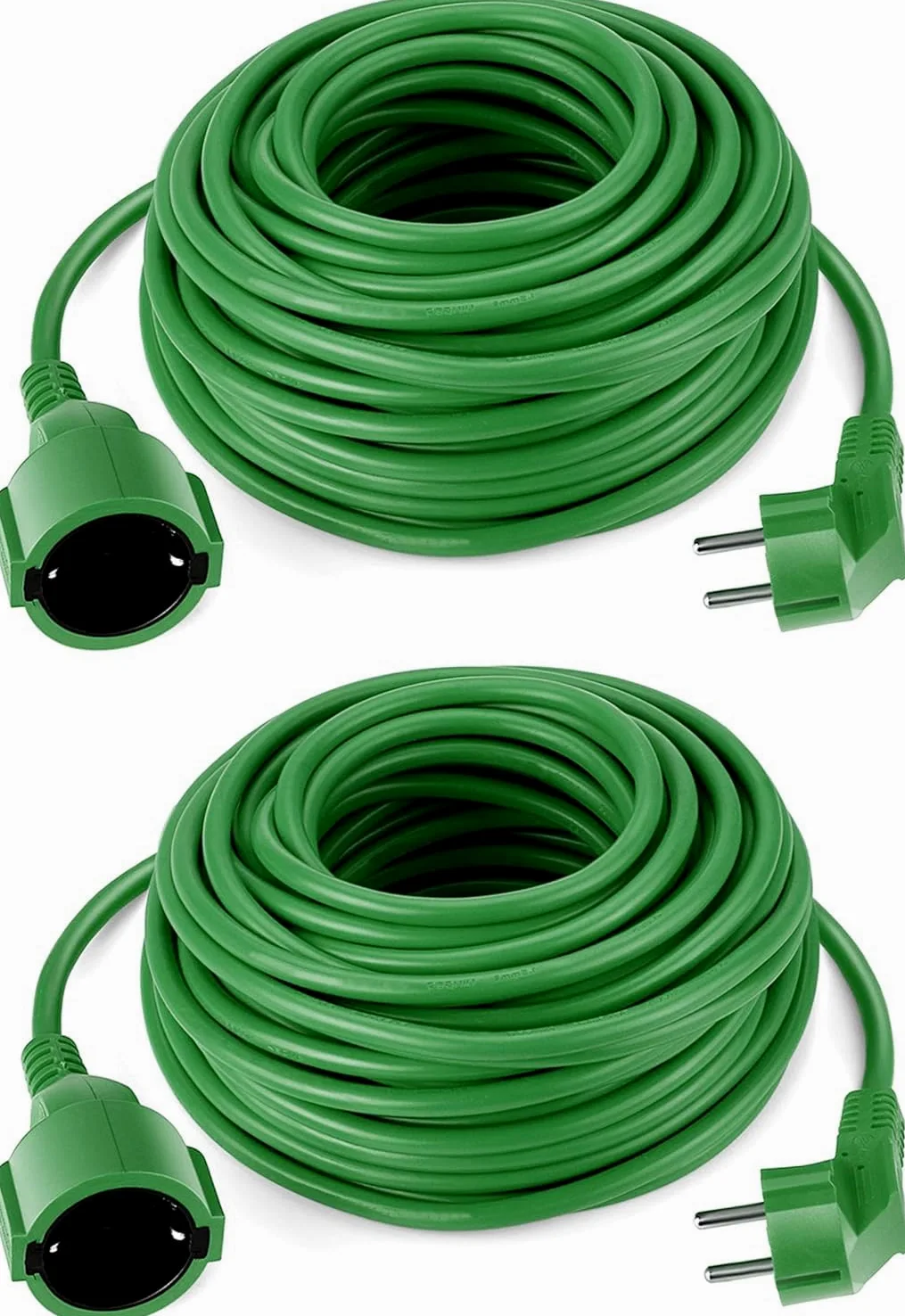 2 x przedłużacz Schuko, 30 m, zielony, kabel zasilający do 3500 W, do ogrodu, wysokiej jakości i praktyczny do użytku na zewnątrz