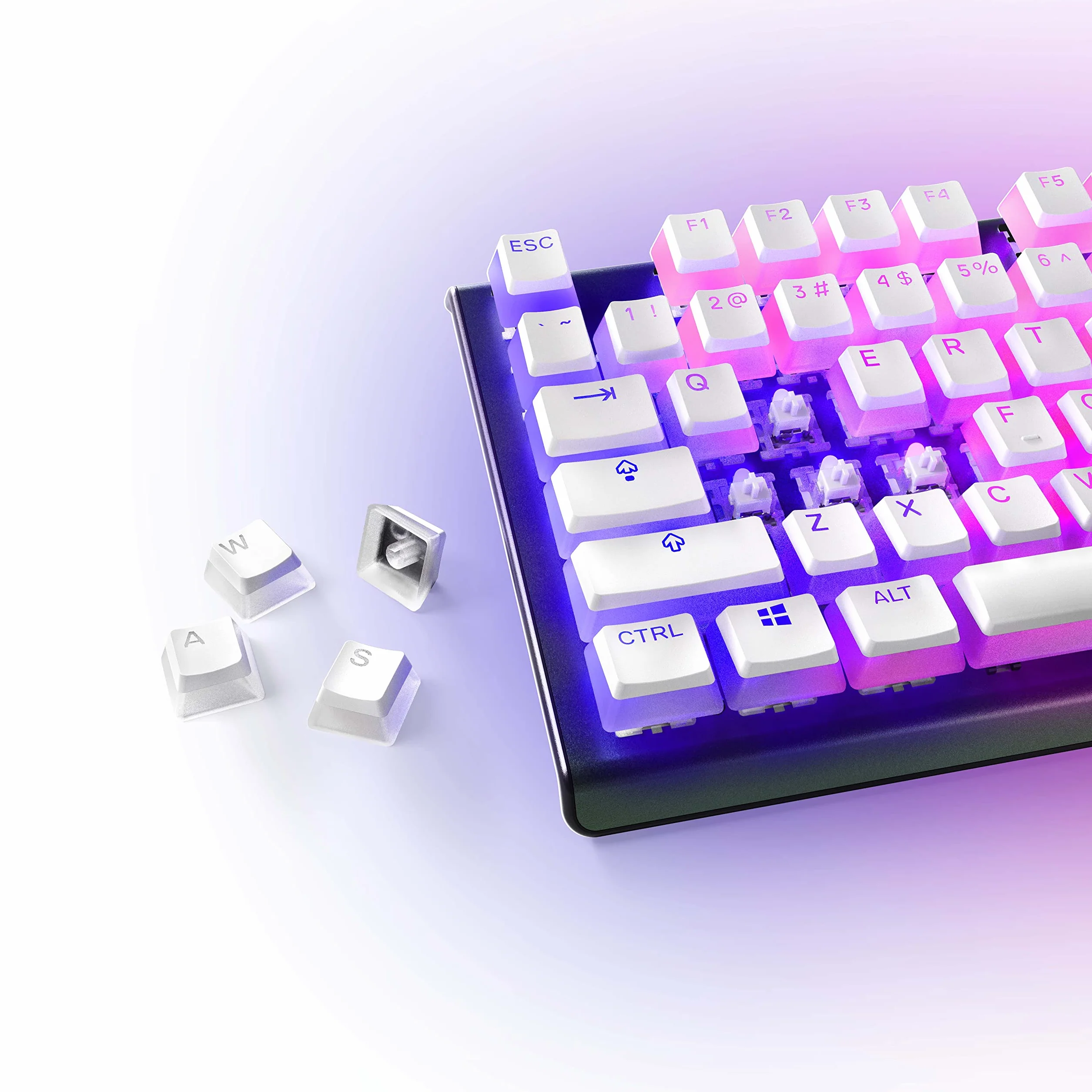 SteelSeries 60380 PrismCaps, Zestaw dwustronnych przycisków o wyglądzie"Pudding", kompatybilne ze wszystkimi popularnymi klawiaturami mechanicznymi, popychacz MX, Biały (niemiecki układ klawiatury)