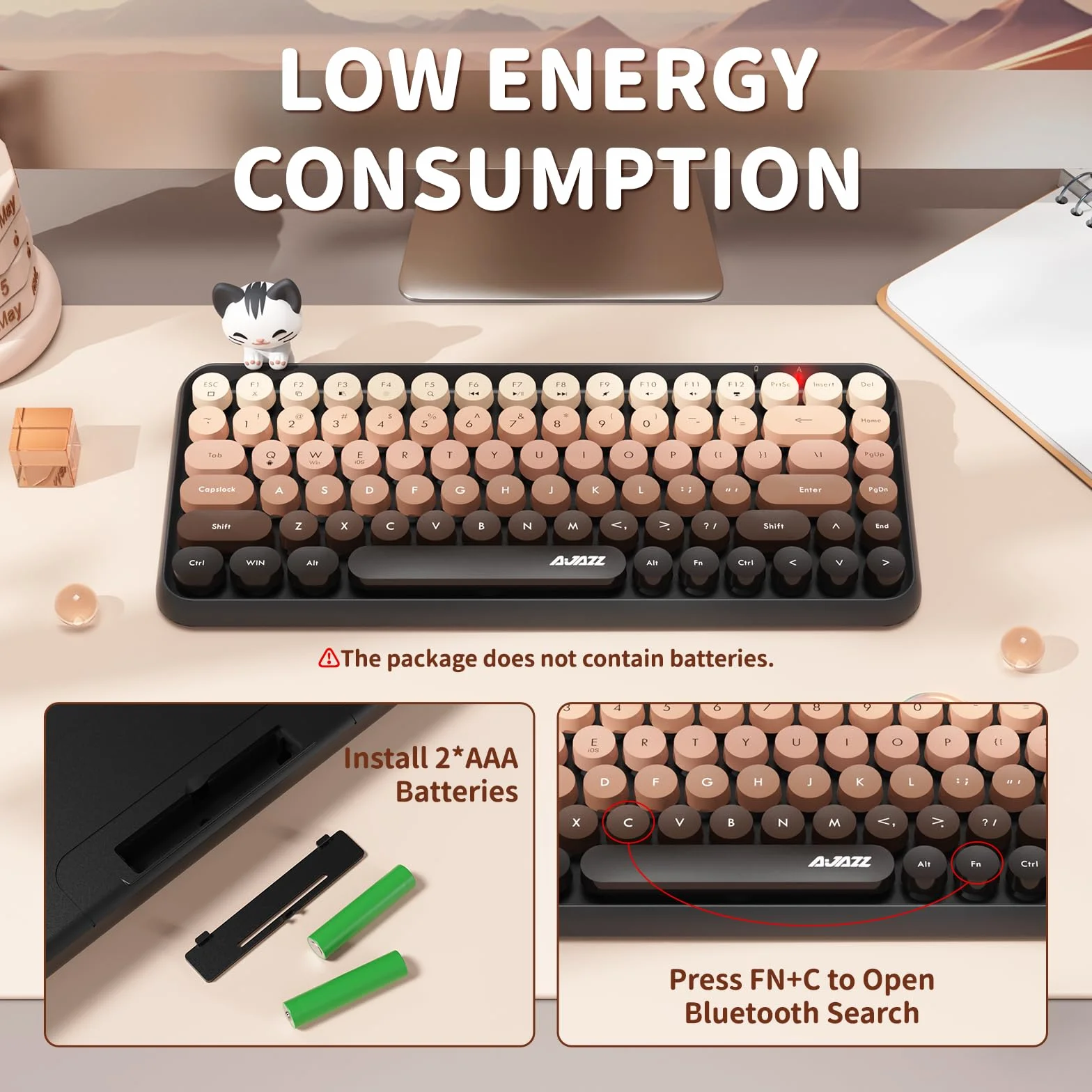Bezprzewodowa klawiatura Retro Bluetooth 84 klawisze QWERTY Matowa Tekstura Brązowy