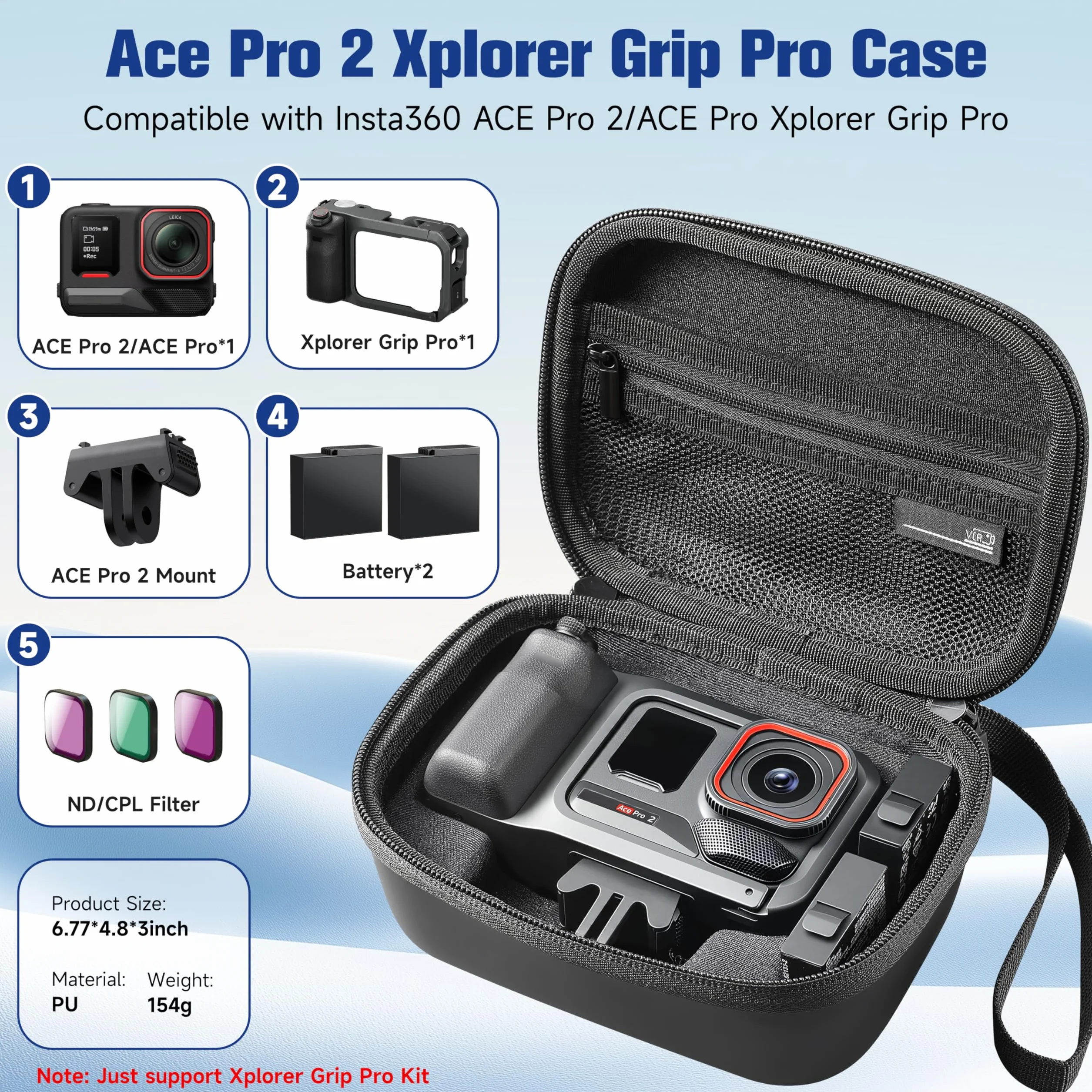 STARTRC VCR Pokrowiec na Insta360 Ace Pro 2 Xplore Grip Pro Bundle Case Przenośny Podróżny Hard Shell Pamięć 2 Baterie Akcesoria