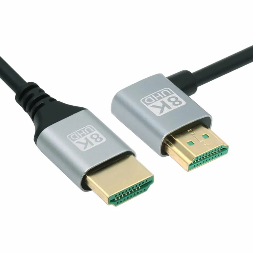 Ultra cienki kabel HDTV HDMI 2.1 8K 4K Hyper super elastyczny wąski przewód kątowy 90 stopni typ A męski na męski do komputera HDTV 50 cm, NF-HD-028-RI-0.5M
