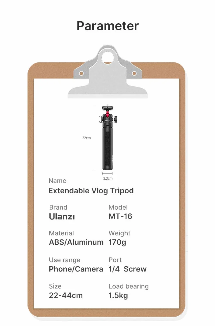UURig MT-16 Statyw wysuwany 4 poziomy regulacji 360° metalowa głowica kulowa do aparatu telefonu