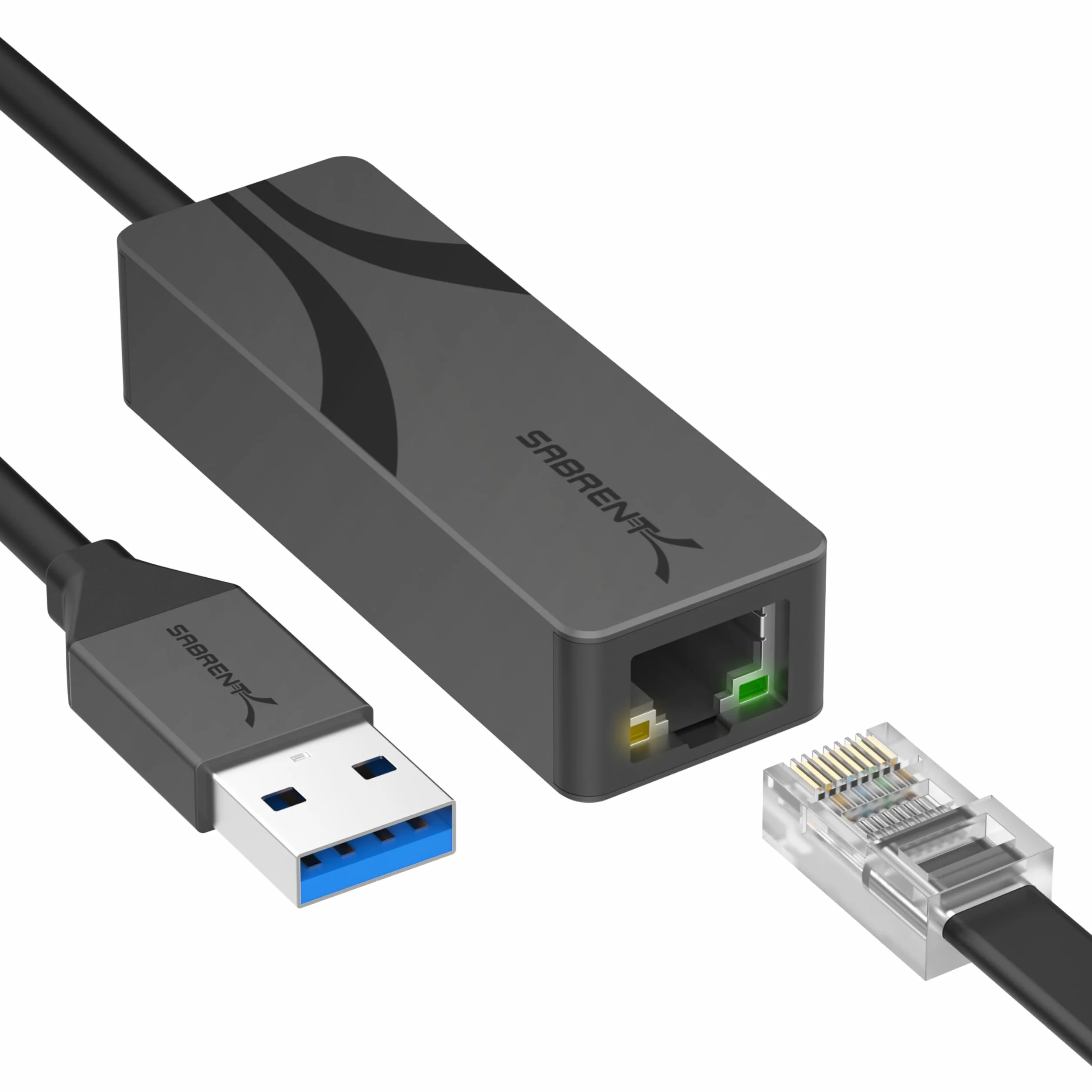 SABRENT Adapter USB 3.0 do 2.5 Gigabit Ethernet – adapter sieciowy USB-A do 2,5 GbE, aluminiowa obudowa, wtyczka i odtwarzanie, wstecznie kompatybilny z 10/100/1000/2500 Mbps, zasilanie magistralą