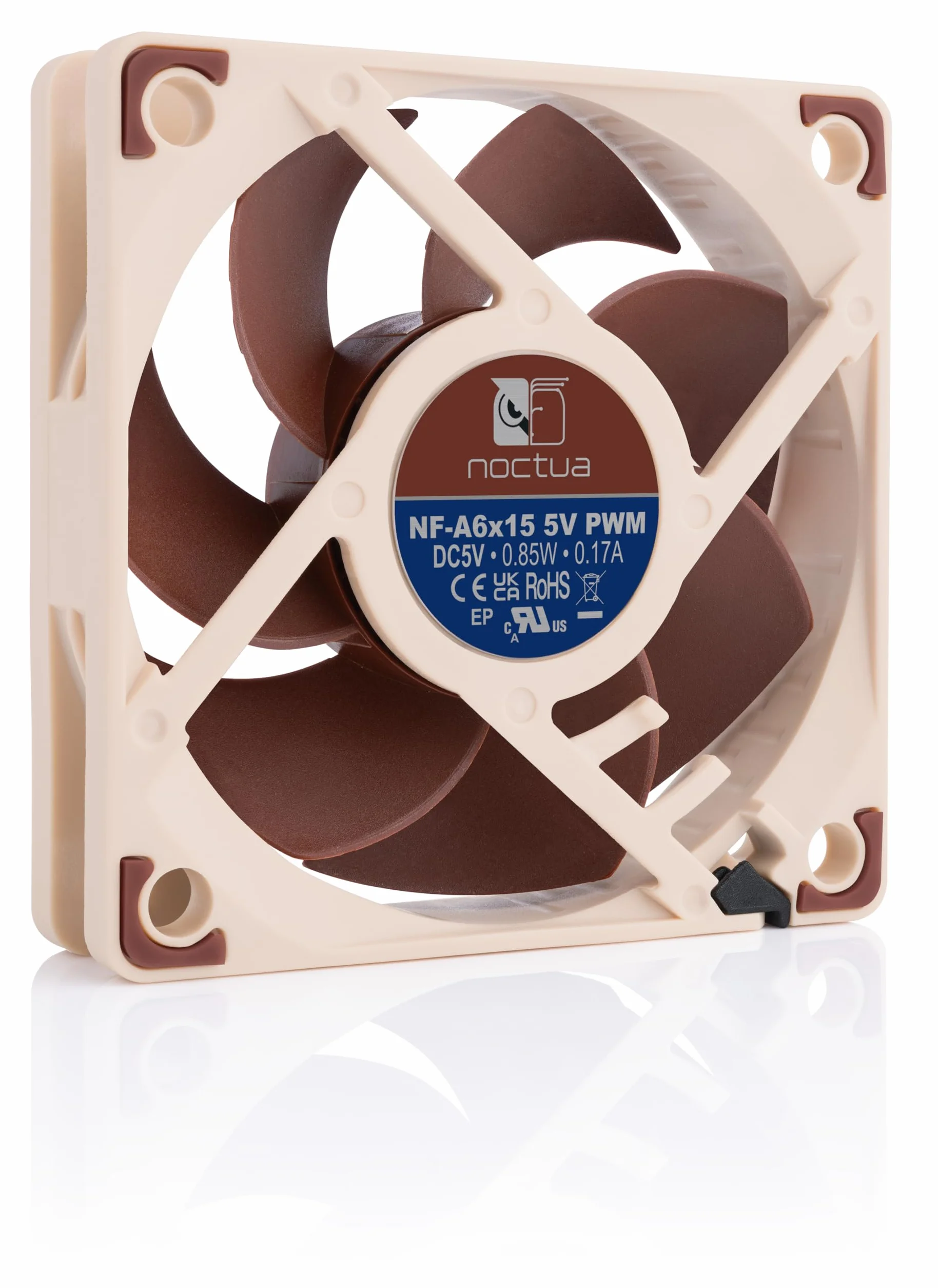 Noctua NF-A6x15 5V PWM, 4-Pinowy, Zasilany Napięciem 5 V Cichy Wentylator Slim Klasy Premium z Adapterem do Zasilania Przez USB (60x15 mm, Brązowy)