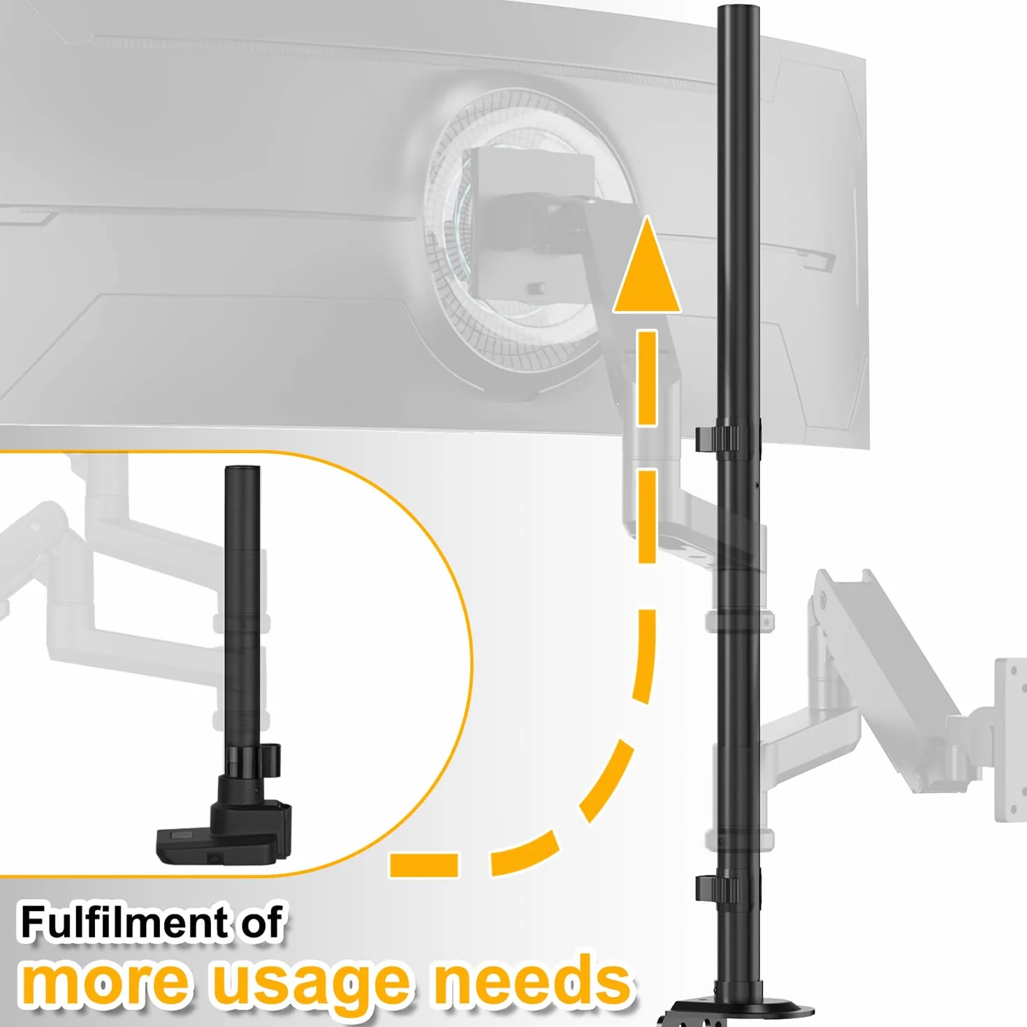 Stalowy drążek do monitora 814 mm 2-częściowy 40 kg czarny